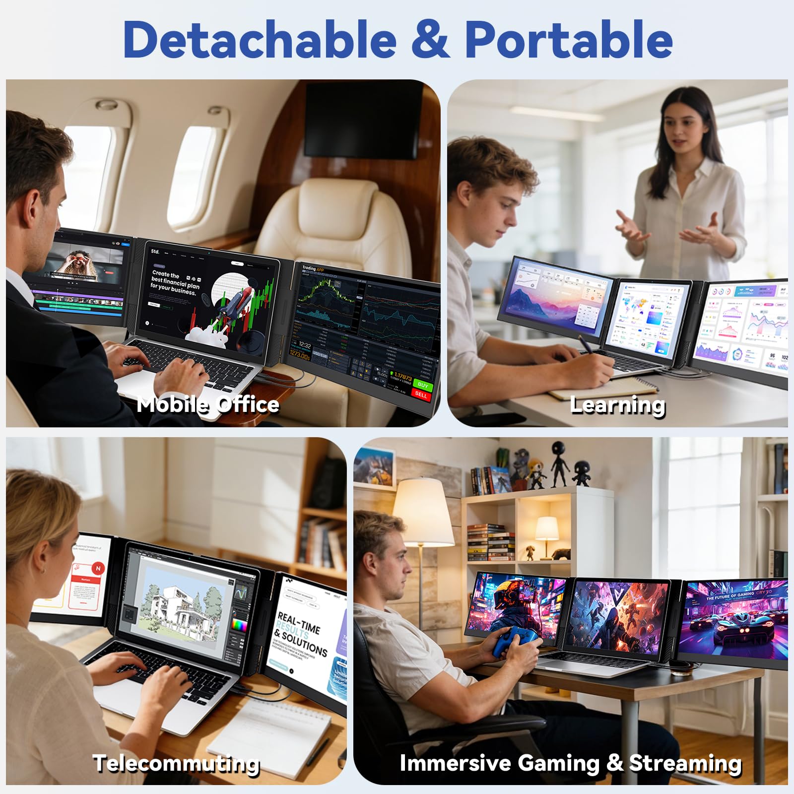 KEFEYA 15,6" 1080P FHD potrójny monitor przenośny monitor Plug and Play przenośny ekran rozszerzeń do Windows, Mac, Chrome, Android, Xbox Laptop Screen Extender z 13,3"-17"