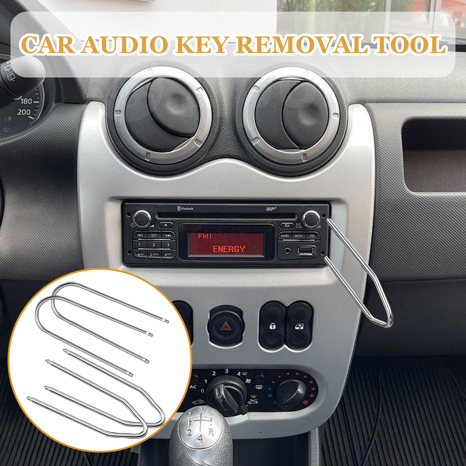 Kit Di 5 Chiavi Per Rimozione Autoradio In Acciaio Inox - Stili A, U E V - Universale - 2