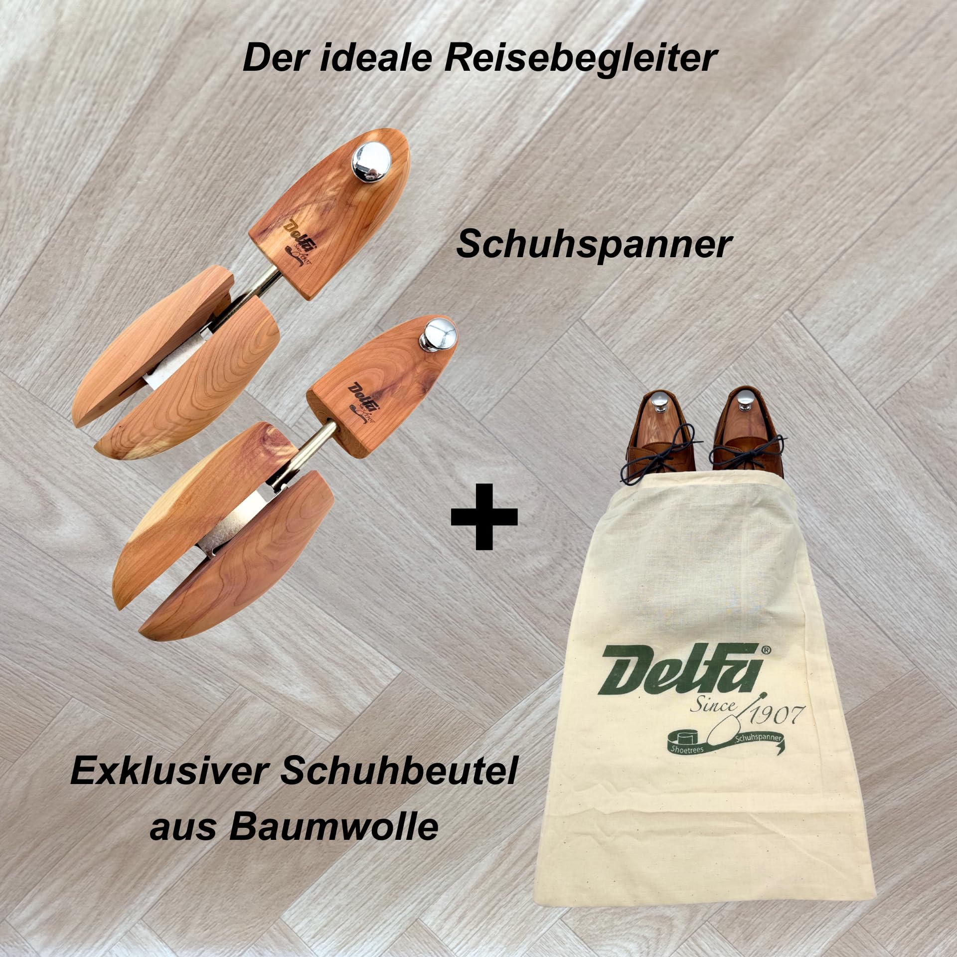 DELFA Cedar Premium Schuhspanner Gr.40/41 bis 46/48 | 5 Paar, mit exklusivem Schuhbeutel, naturbelassenes Holz aus der Red Cedar
