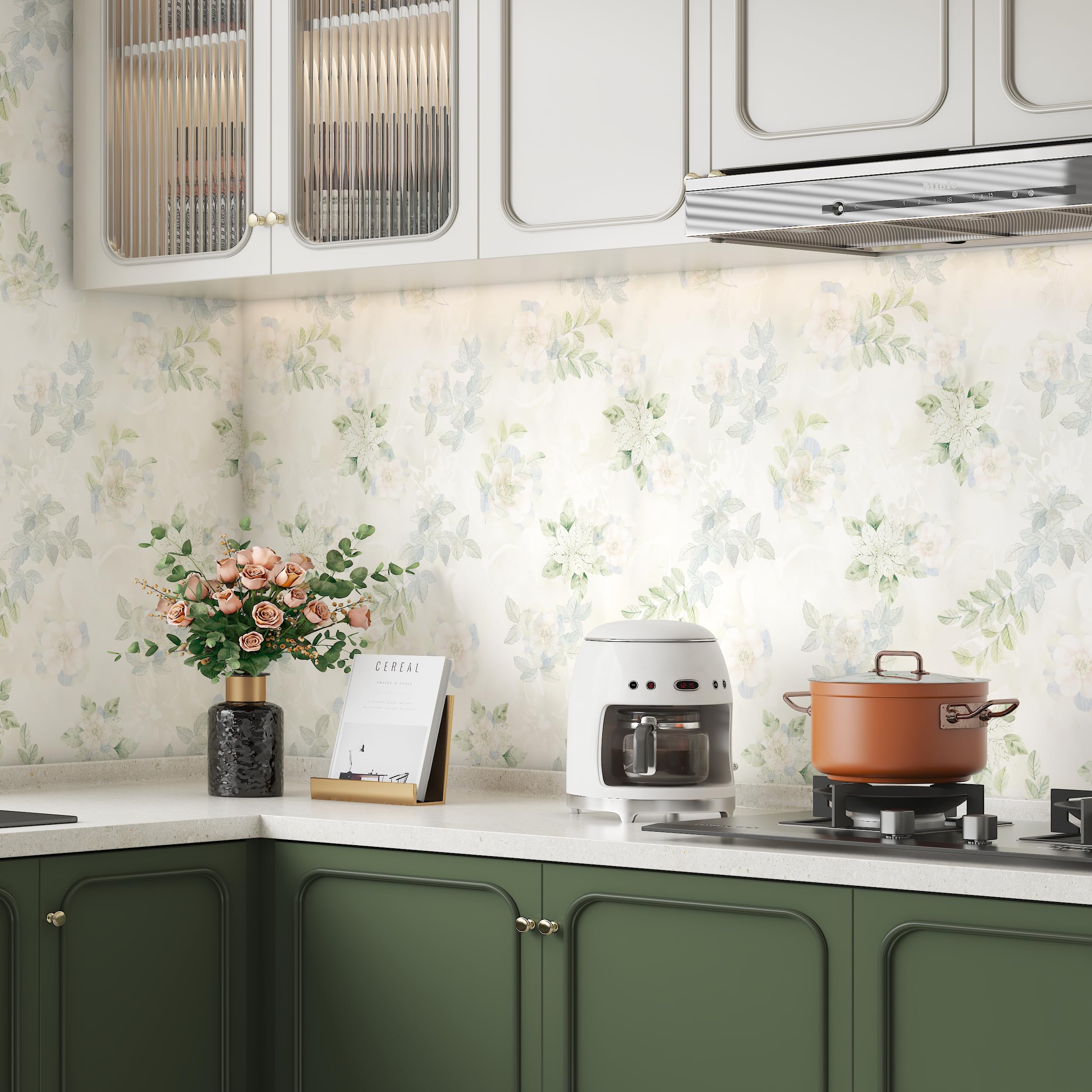 Green Beige Geometric Peel And Stick Wallpaper - 17.3x78.8 Inch Removable Vinyl For Walls, Kitchen Backsplash & Furniture
