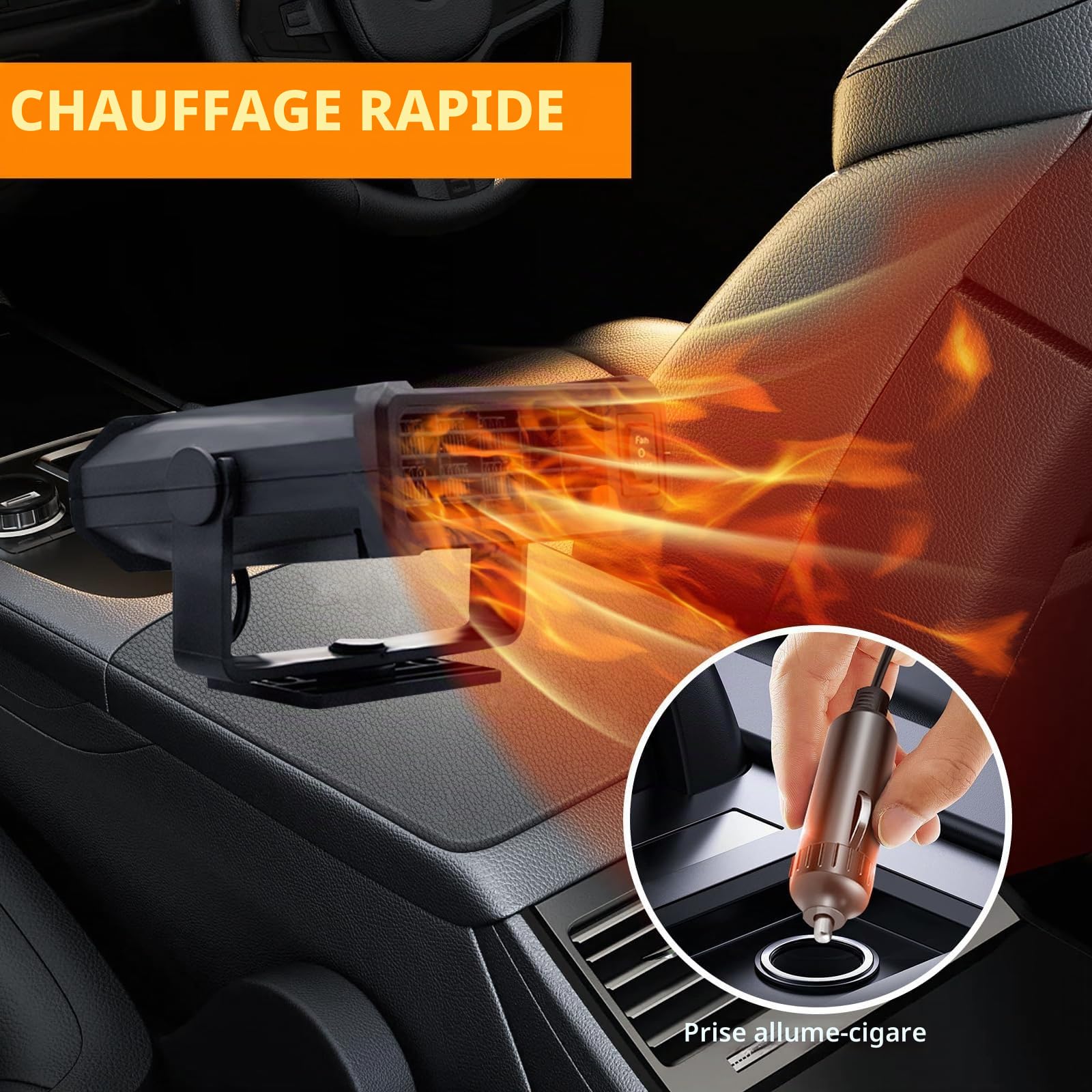 Chauffage de Voiture, Chauffage de Voiture Portable 12V, Chauffage Rapide au Bois avec Allume-Cigare, Chauffage de Voiture pour l'hiver, désembueur pour Pare-Brise de Voiture, adapté à la Voiture