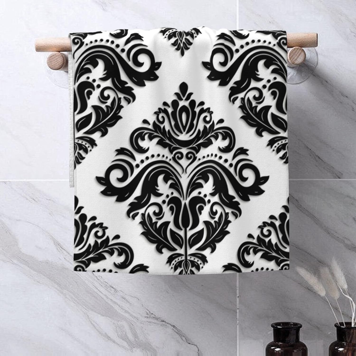 Damask Hand Towels - Floral Bath & Kitchen Towels, Soft & Absorbent, Decorative, 14 x 28 in, Set of 2 - Image 4