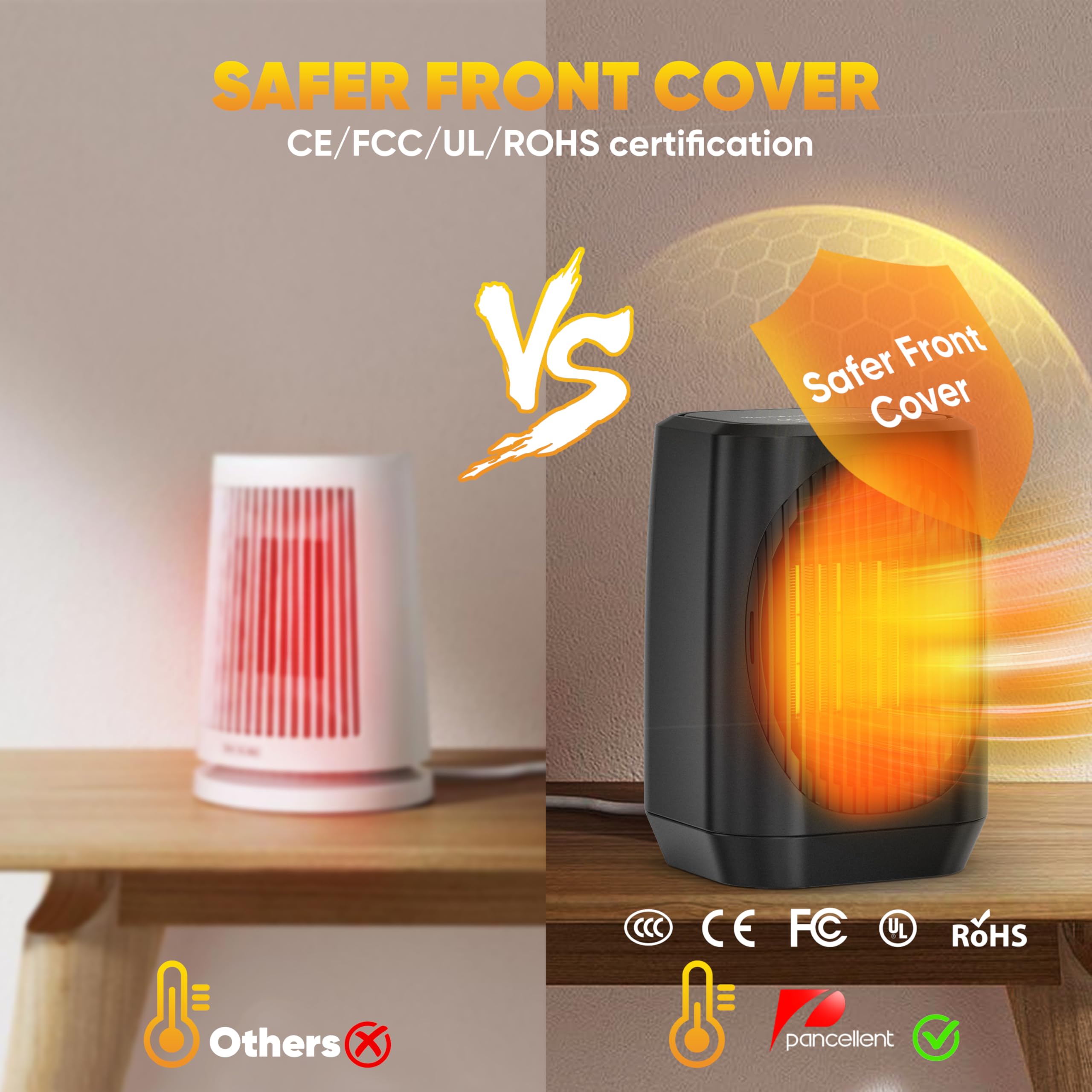 Pancellent Chauffage électrique Portable Oscillant à 70°,Petit Radiateur en Céramique PTC 1200W Avec 3 Modes,Mini Ventilateur de Chauffage/Refroidisseur pour Bureau,Chambre à Coucher, Intérieur (noir)