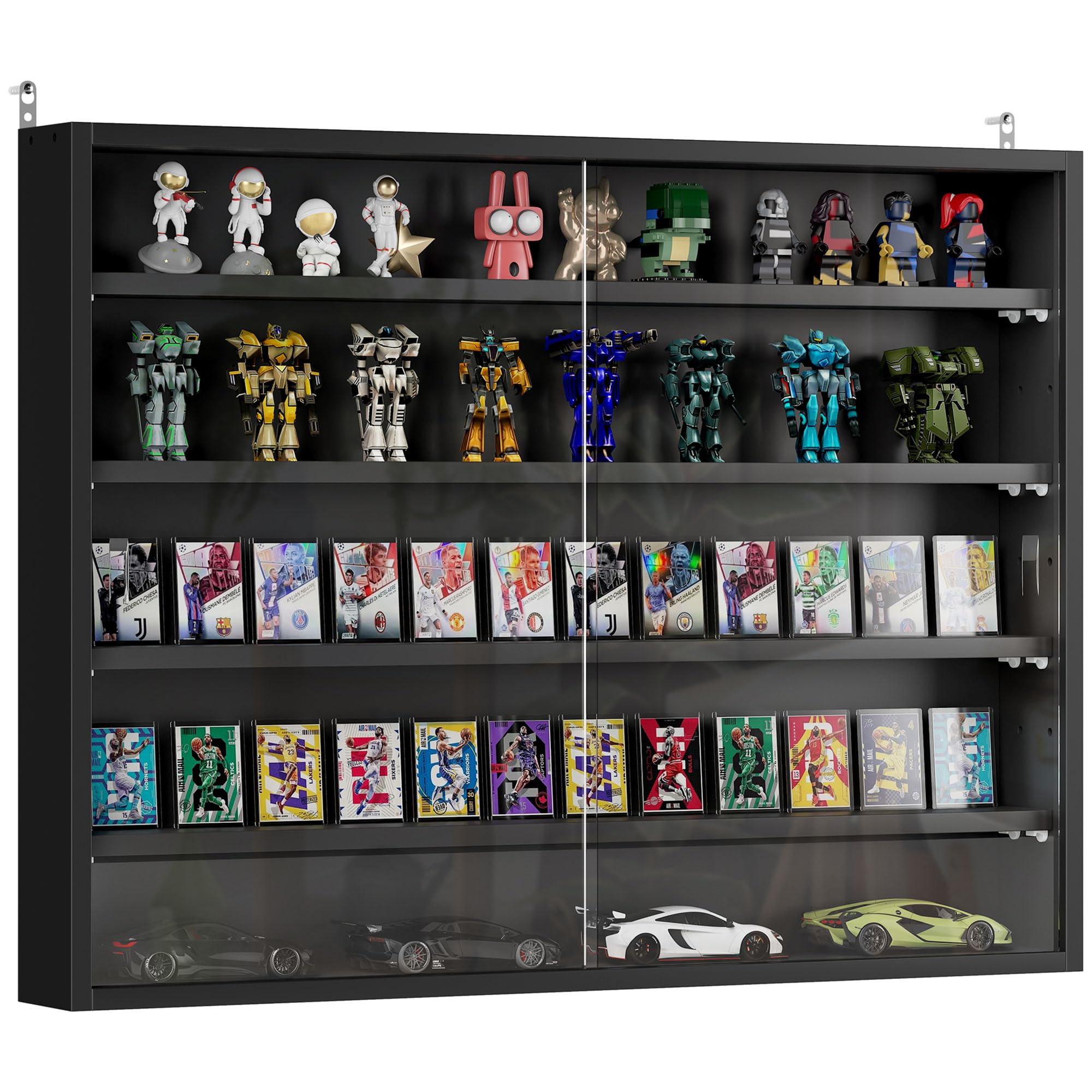 HOMCOM Vitrine pour Collection vitrine Murale 80 x 9,​5 x 60 cm avec 4 étagères réglables en Hauteur et 2 Portes coulissantes en Verre, pour Collection de Figurines et Voitures Miniatures, Noir