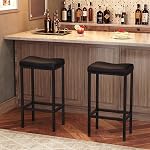 Tabourets de bar HOOBRO, ensemble de 2 chaises de bar, tabourets de hauteur de comptoir, tabourets de selle avec surface incurvée, tabourets de cuisine, 63 cm, rembourrage de 6 cm d'épaisseur, pour cuisine, salle à manger, café Noir BB10BY01