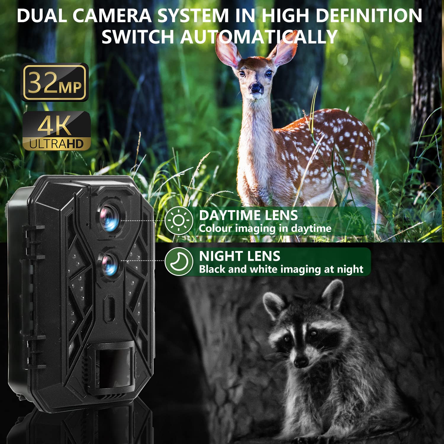 Telecamere Da Esterno Hapimp Fototappola WiFi 4K 48MP Con App