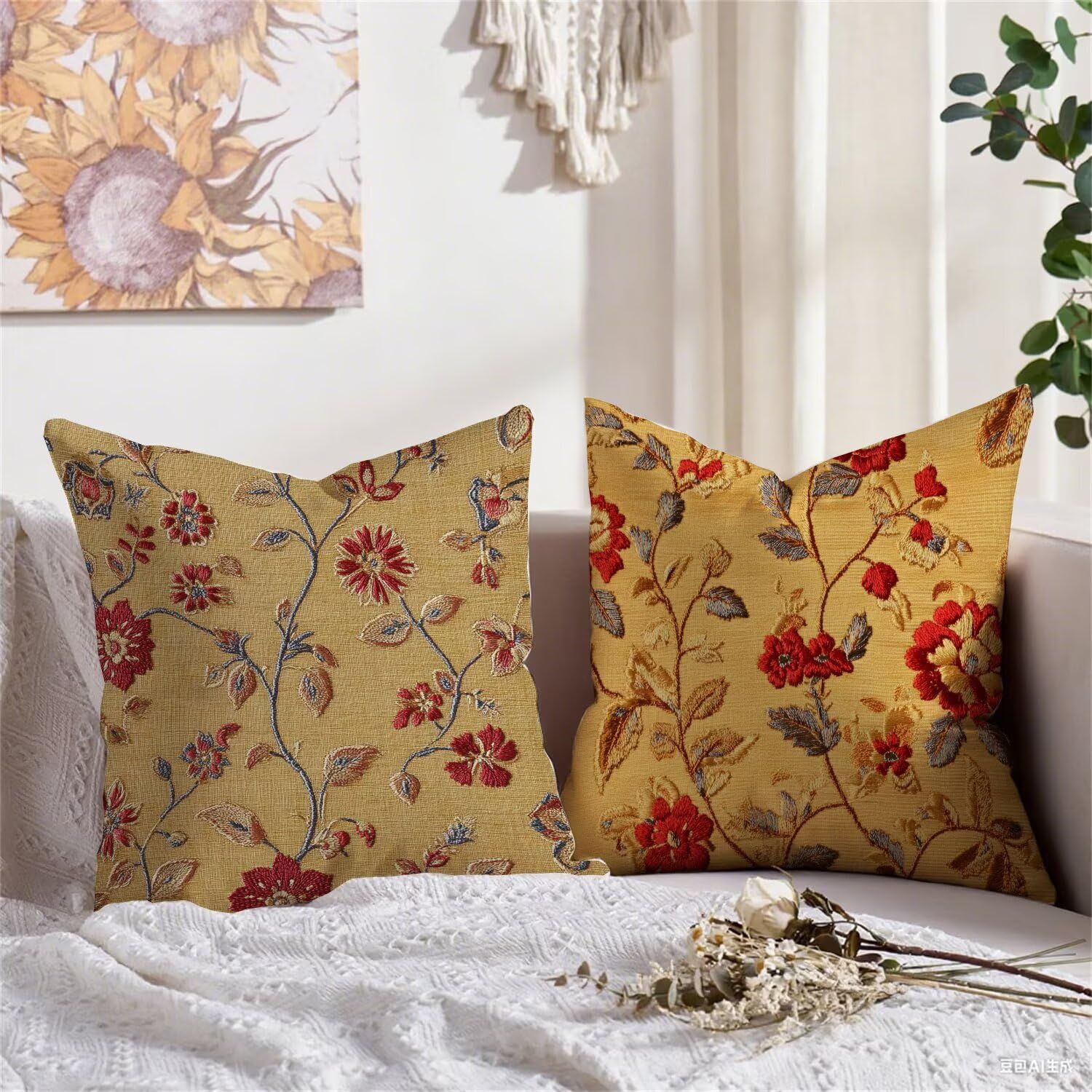 Federa per cuscino da esterno, impermeabile, autunnale, 90 x 90 cm, in lino, decorativa, quadrata, con stampa su entrambi i lati, cuscino da giardino, per soggiorno, decorazione per la casa, R-348