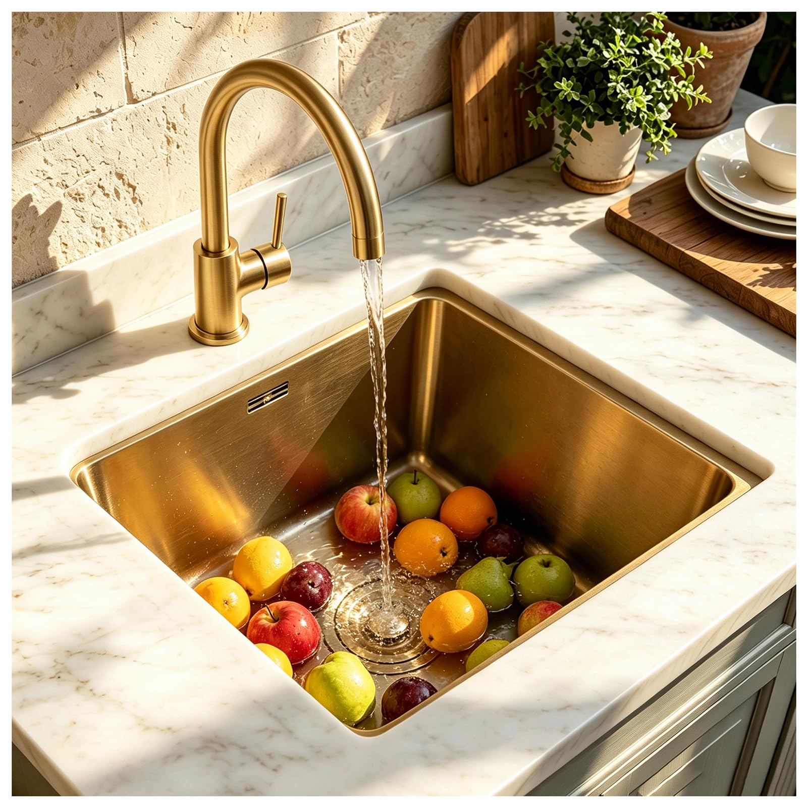 HZKSINNK Kitchen Sinks, Golden Bar Single Bowl Sink, Stainless Steel Square Gold Kitchen Sink/Bathroom Sinks, Nano/Prep Sink With Drain Kit, Easy-Clean, Drop-In Undermount/Topmount(Gold-Faucet#a,45x45