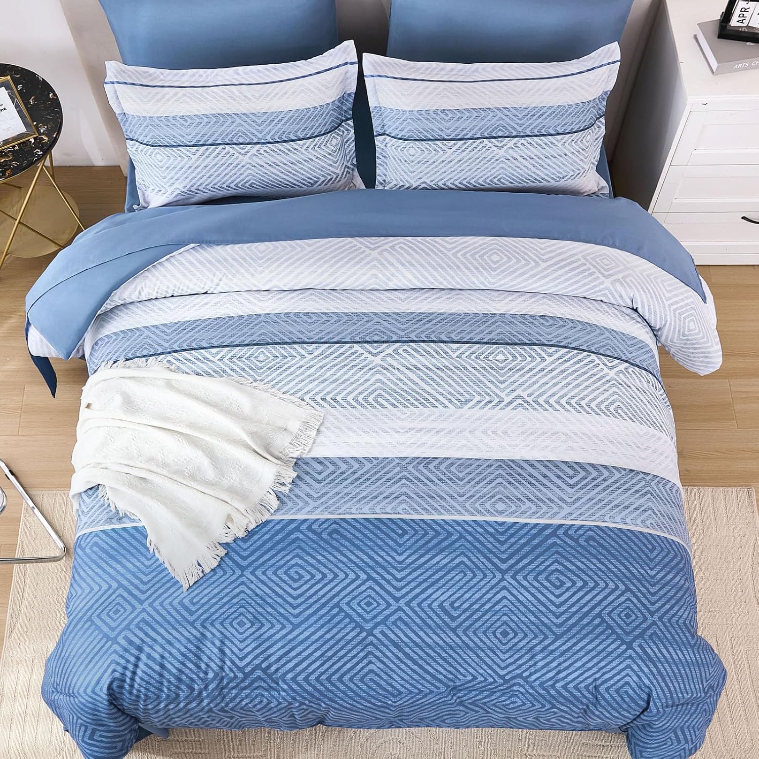 Drucon 7 Piece Striped Comforter Set Queen Size Light Blue Bed in a Bag, Soft Microfiber Complete Bedding Set with Sheets for All Season - Image 3