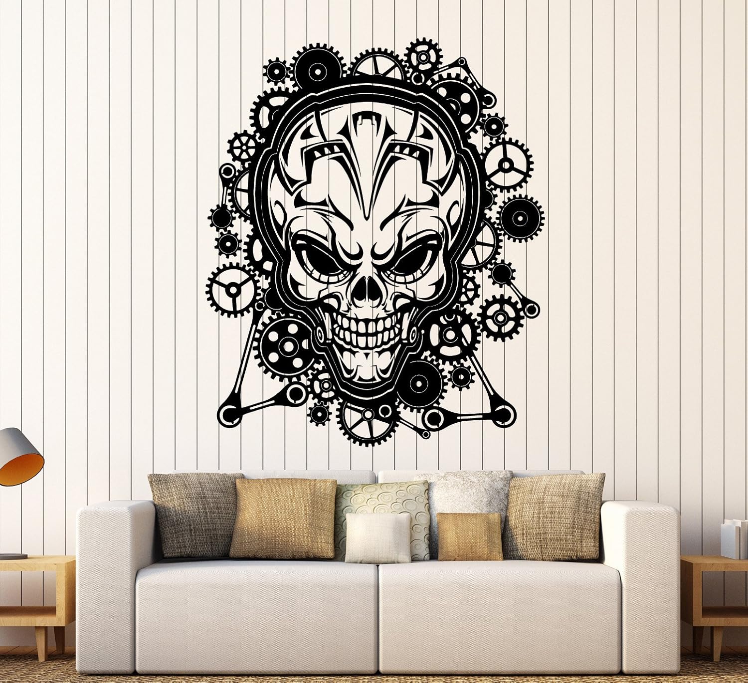 WallStickers4ever Large Vinyl Wall Decal Skull Steampunk Gears Teen Room Stickers Mural Large Decor (ig4422) White