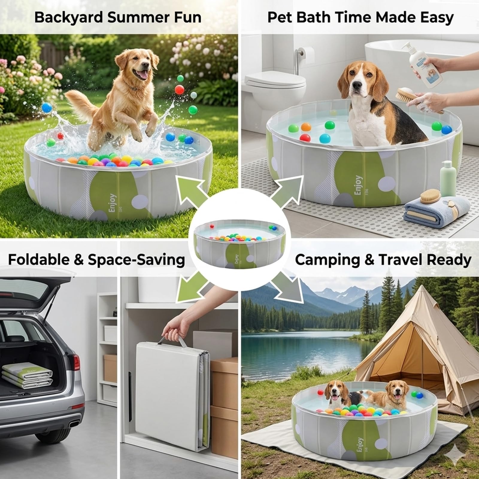 Piscina pieghevole per cani - 80 x 80 x 20 cm - Vasca portatile per cani - PVC spesso - Fondo antiscivolo - Piscina ecologica - Per cani e gatti - Giardino e balcone - Senza gonfiaggio