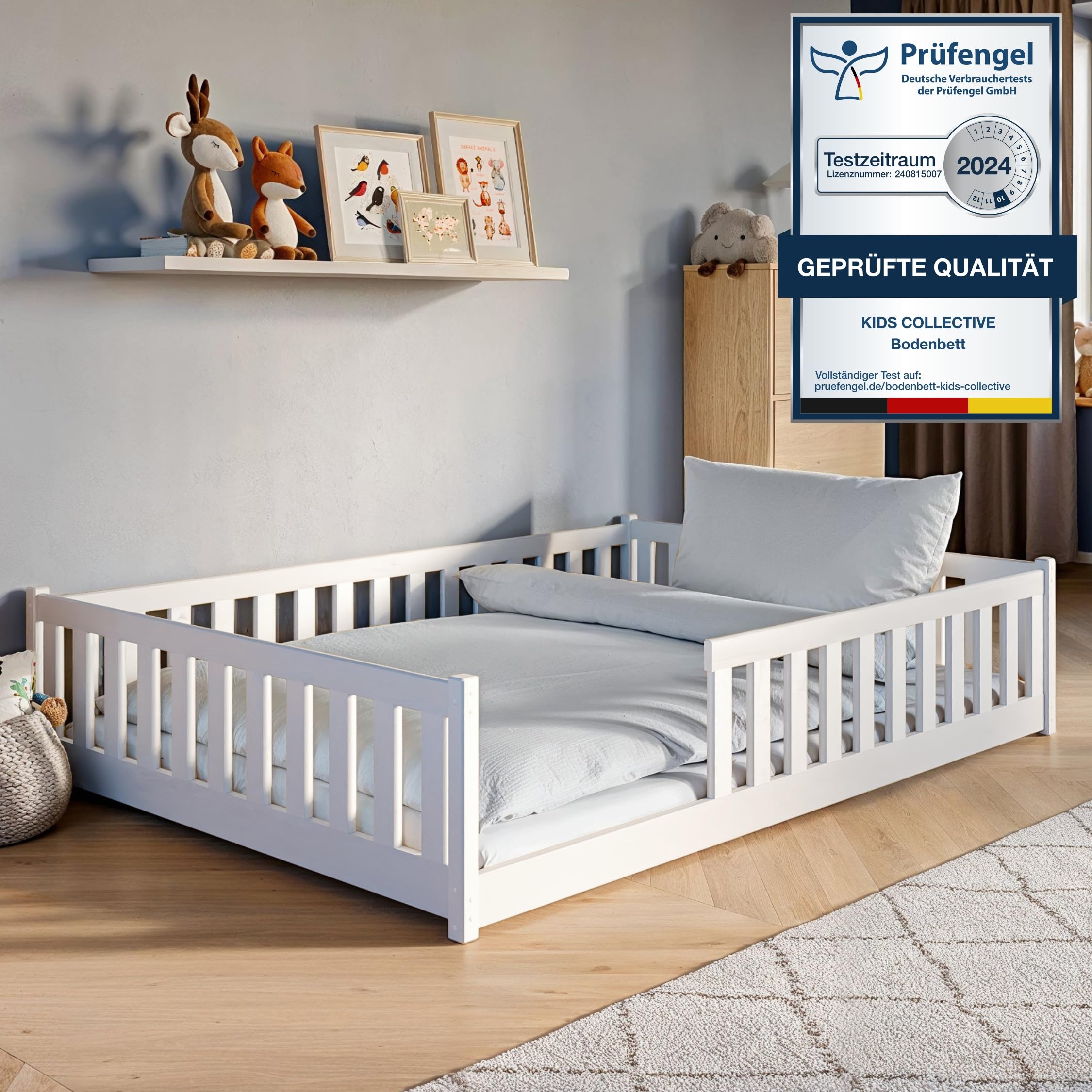 Kids Collective Kinderbett Bodenbett Bett mit Rausfallschutz & Lattenrost