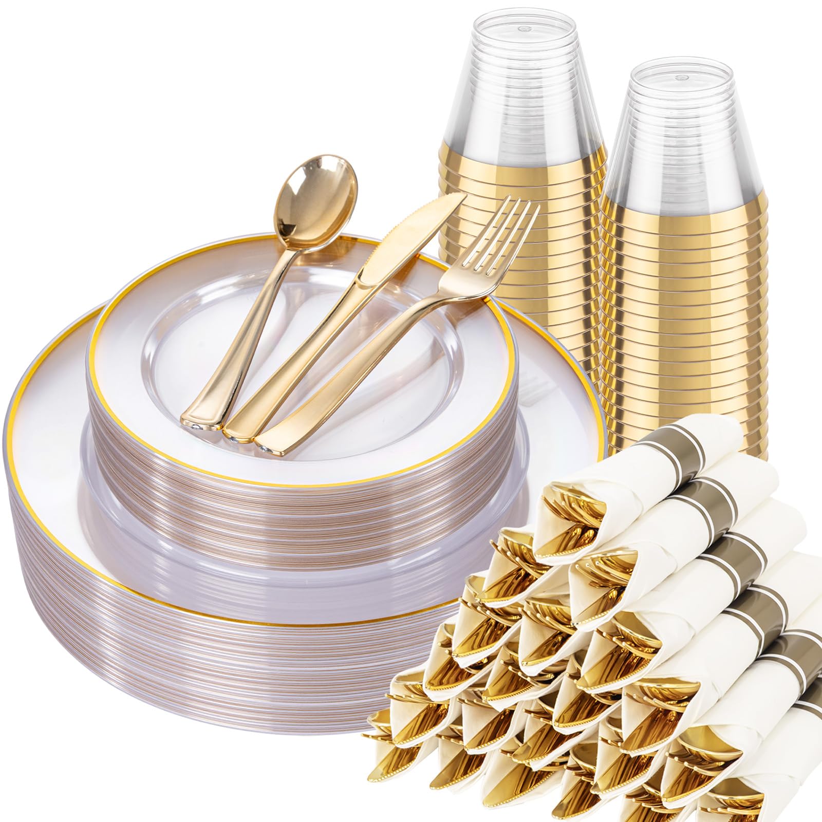 Gold & Clear Dinnerware Set - 350 Pcs for 50 Guests -13