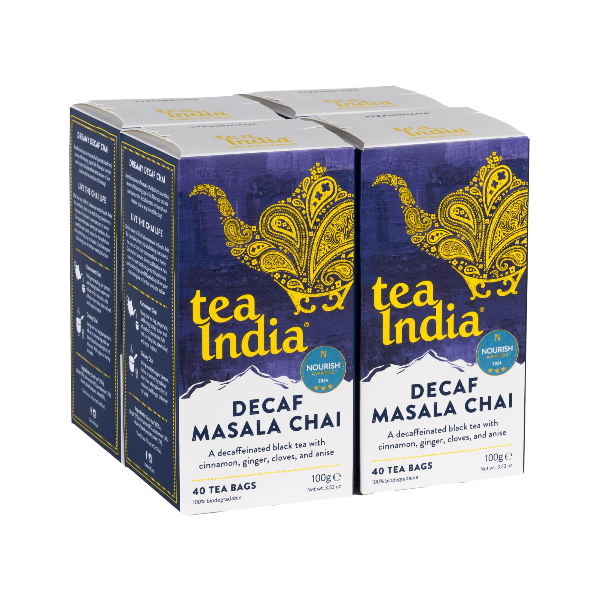 Tea India Chai Tea Bags (4 Packs of 40 Biodegradable Tea Bags