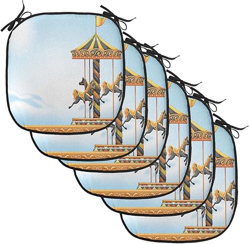 Miniatura 38 de Lunarable Cojín retro para silla, dibujo de chica a la moda en tierra primavera campo margaritas arte, acolchado de asiento para cocina y patio con