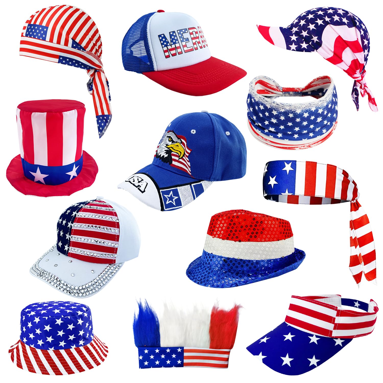12 x Partyhut mit amerikanischer Flagge, 4. Juli, für Erwachsene | Partyzubehör für Erwachsene zum 4. Juli, patriotische rot-weiß-blaue Hüte für Unabhängigkeitstag, Gedenktag, Veteranentag