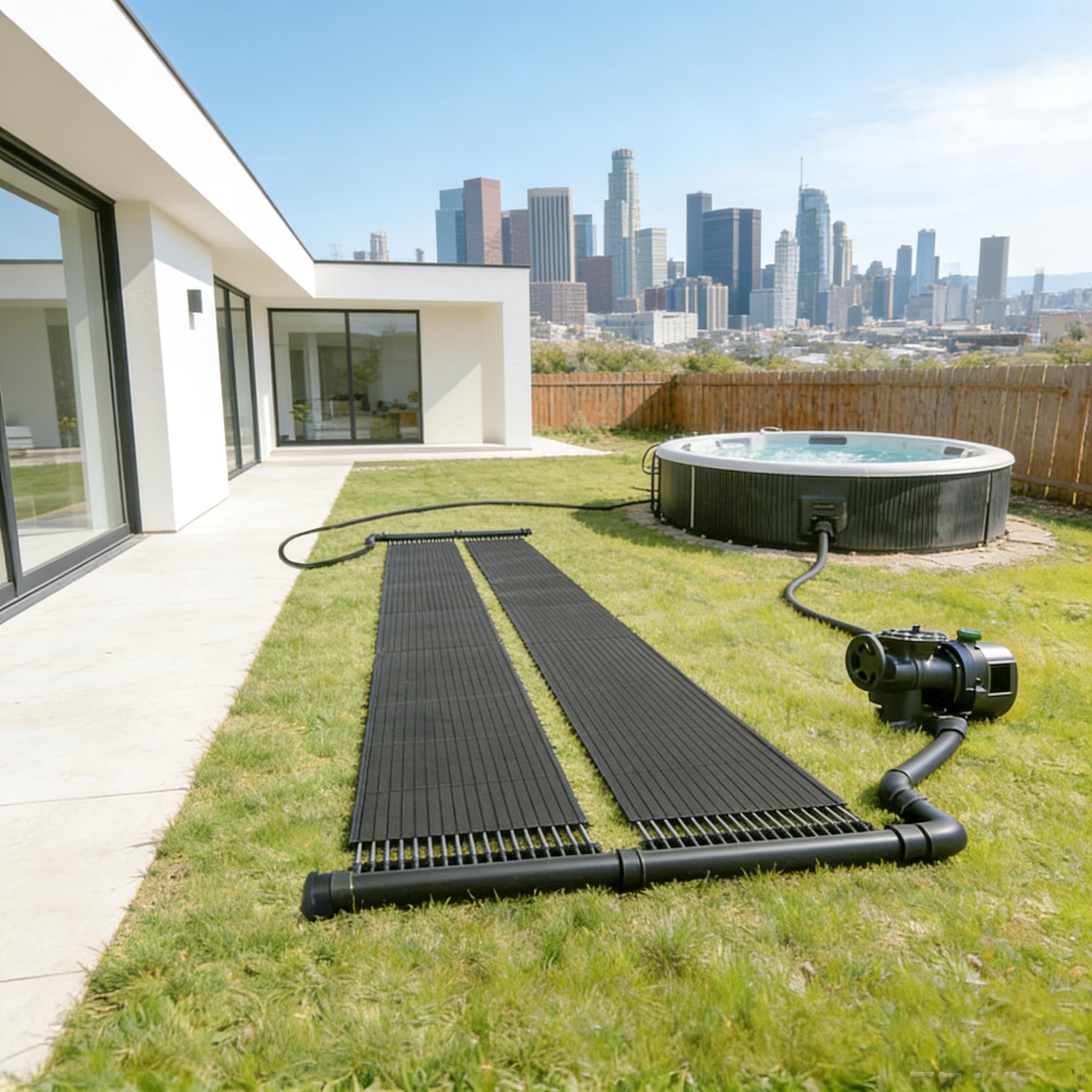 Froadp Calefacción solar colector solar para piscina, calentador de agua caliente, calentador de piscina solar, estera térmica de NBR+PVC, ampliable, negro, 600 x 70 cm