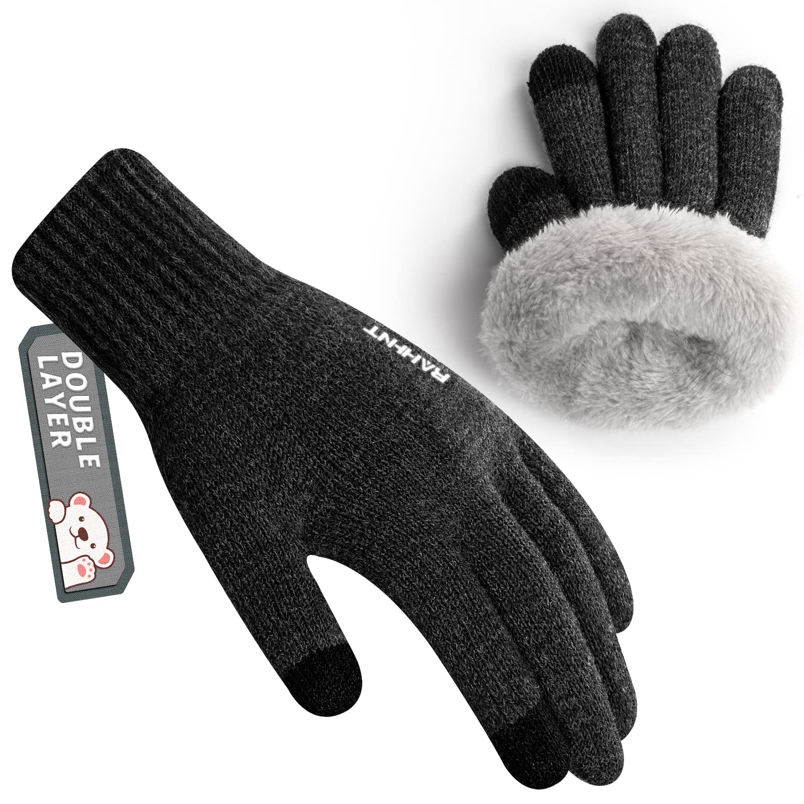 Rahhint Kids Winter Gloves for Boys Girls Children Toddler Thermal Wool Knit Gloves with Insulated Fleece Lining Warm Gift