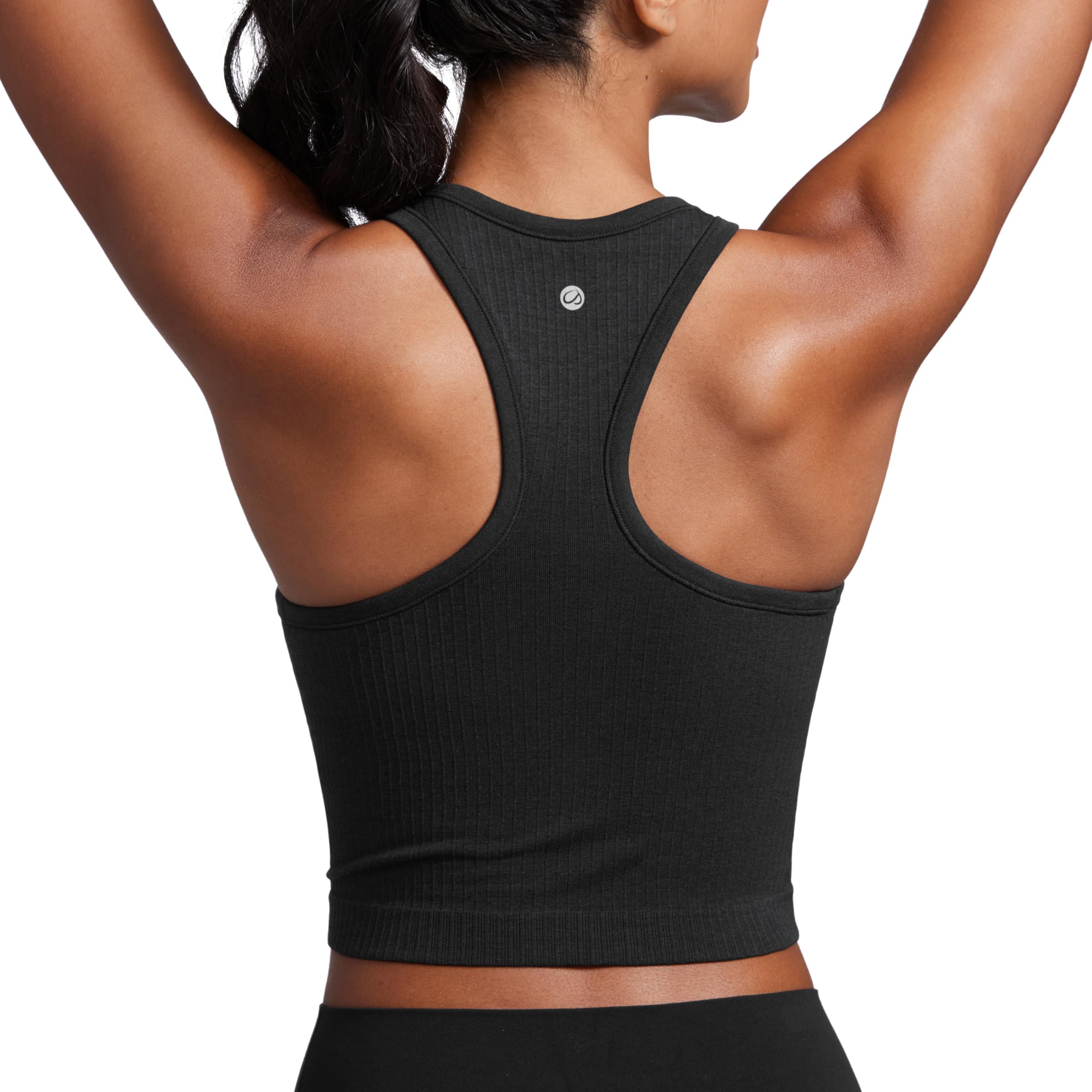 Womens Seamless Ribbed Longline High Neck Sports Bra - Racerback Padded Slim Fit Crop Tank Top with Built in Bra