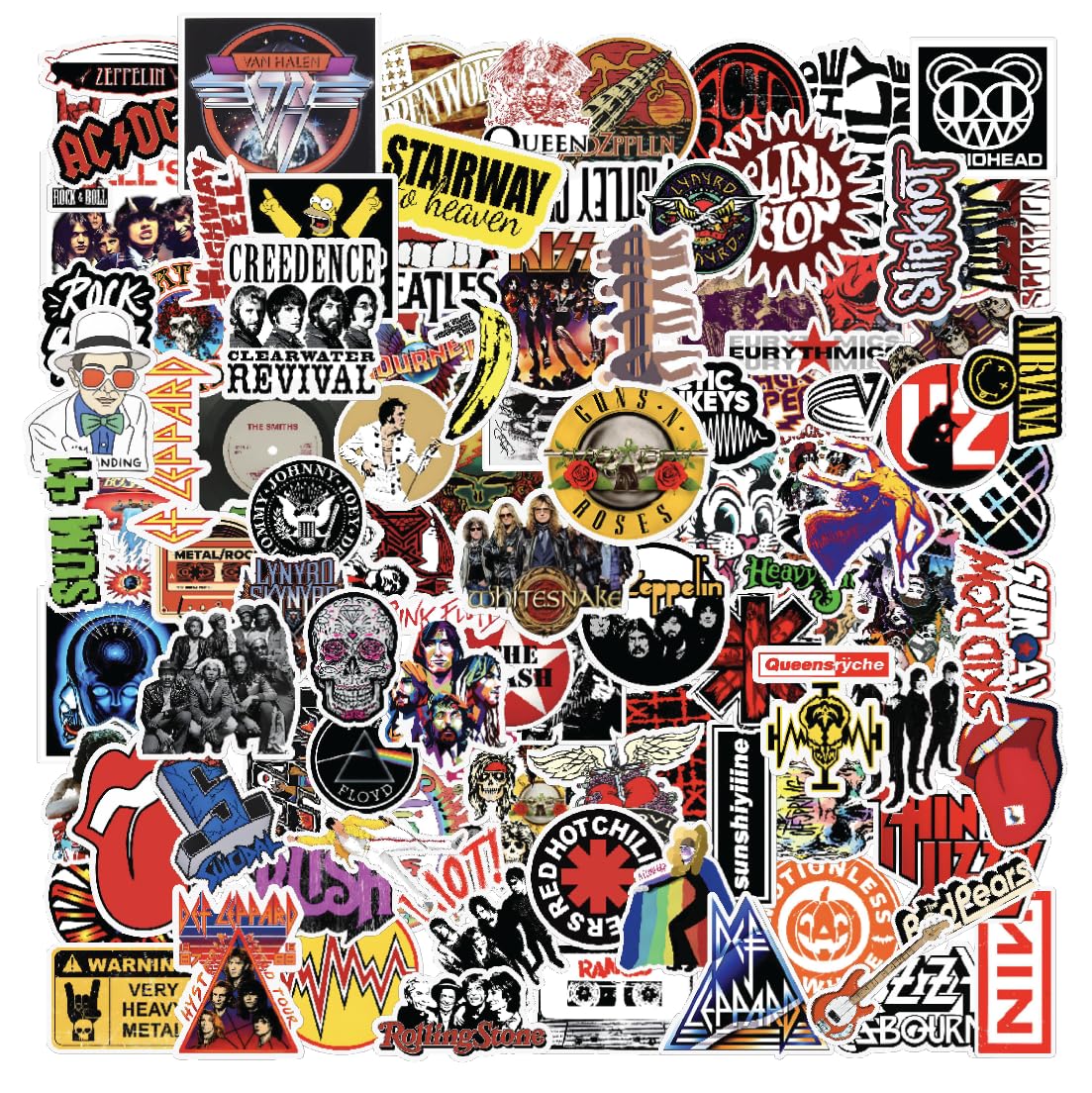 CodersParadise Pack of 52 Classic Rock Band Vinyl Self Adhesive Stickers for Laptop,Journal,Guitar,Mobile Phone - Waterproof Free Multicolor Stickers - 3 Inches for Metal,Glass,Wooden,Plastic Surface