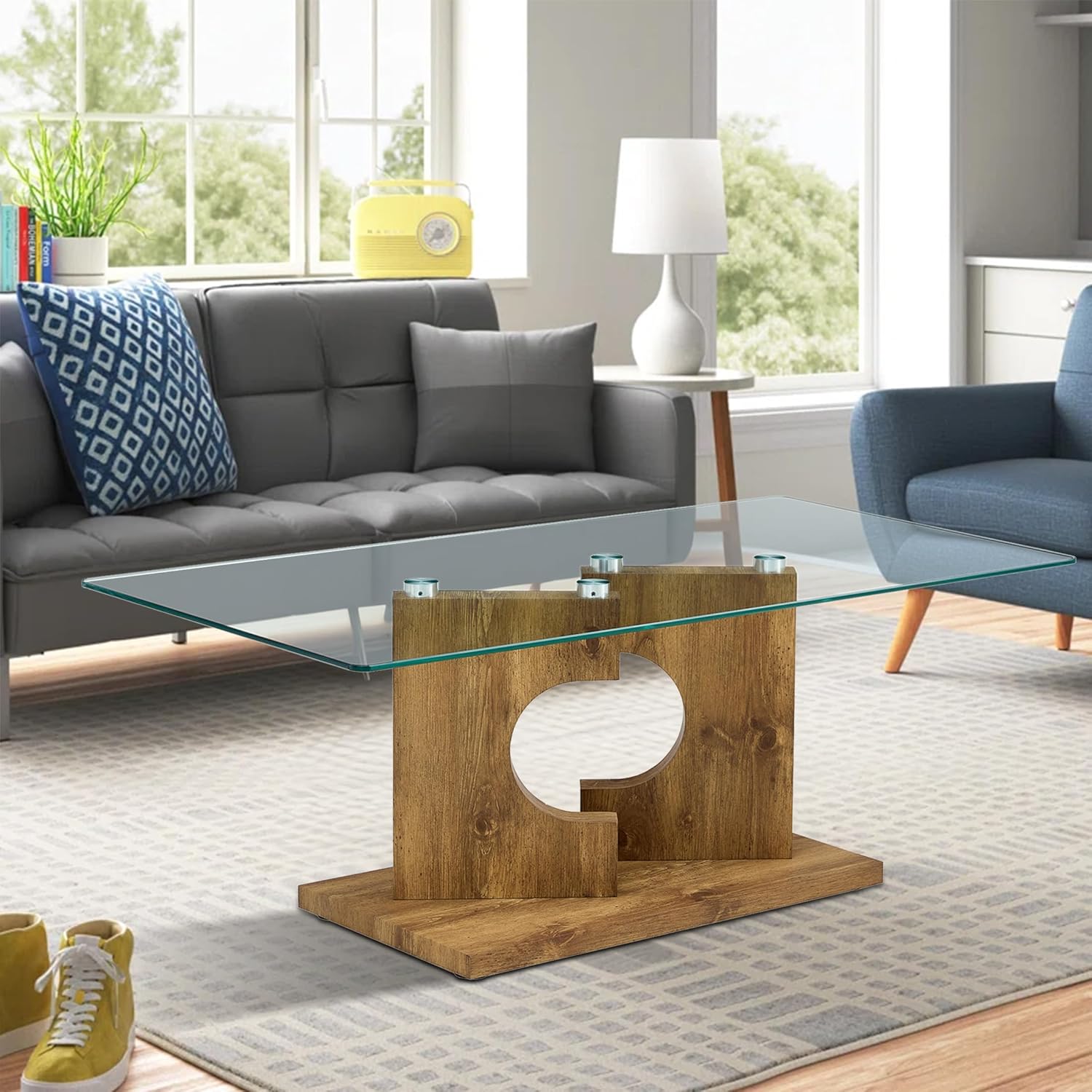 SumKea Glass Coffee Table, 47.2'' Rectangle Clear Center