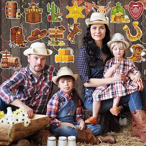 Miniatura 7 de 36 piezas temáticas de vaquero occidental, decoración de cumpleaños con remolinos salvajes occidentales, suministros para decoración de techo de