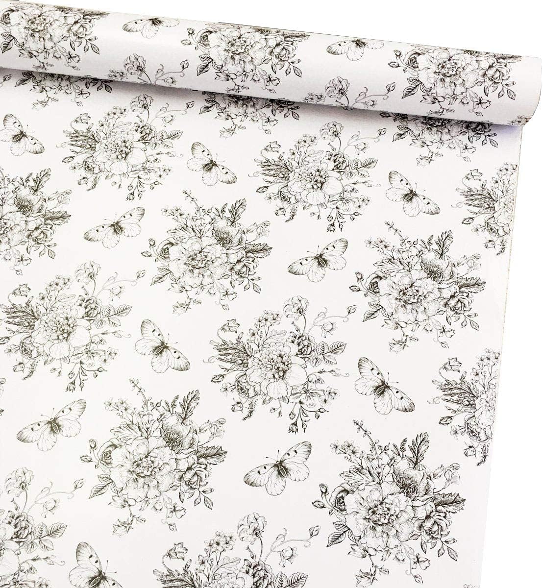 Self Adhesive Yellow Floral Shelf Liner Contact Paper for Dresser Cabinets Walls Backsplash Furniture Decal 17.7x197 Inches