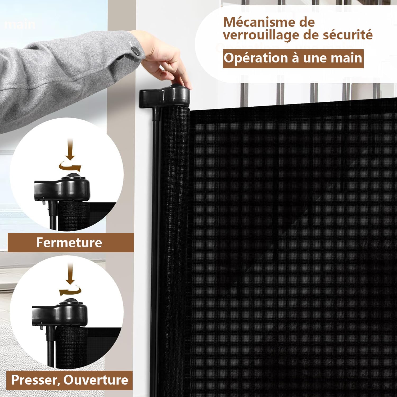 Barrière de Sécurité pour Enfant et Chien, 1.5M/3M/5M, Renforcement en Fibre de Verre, Noir