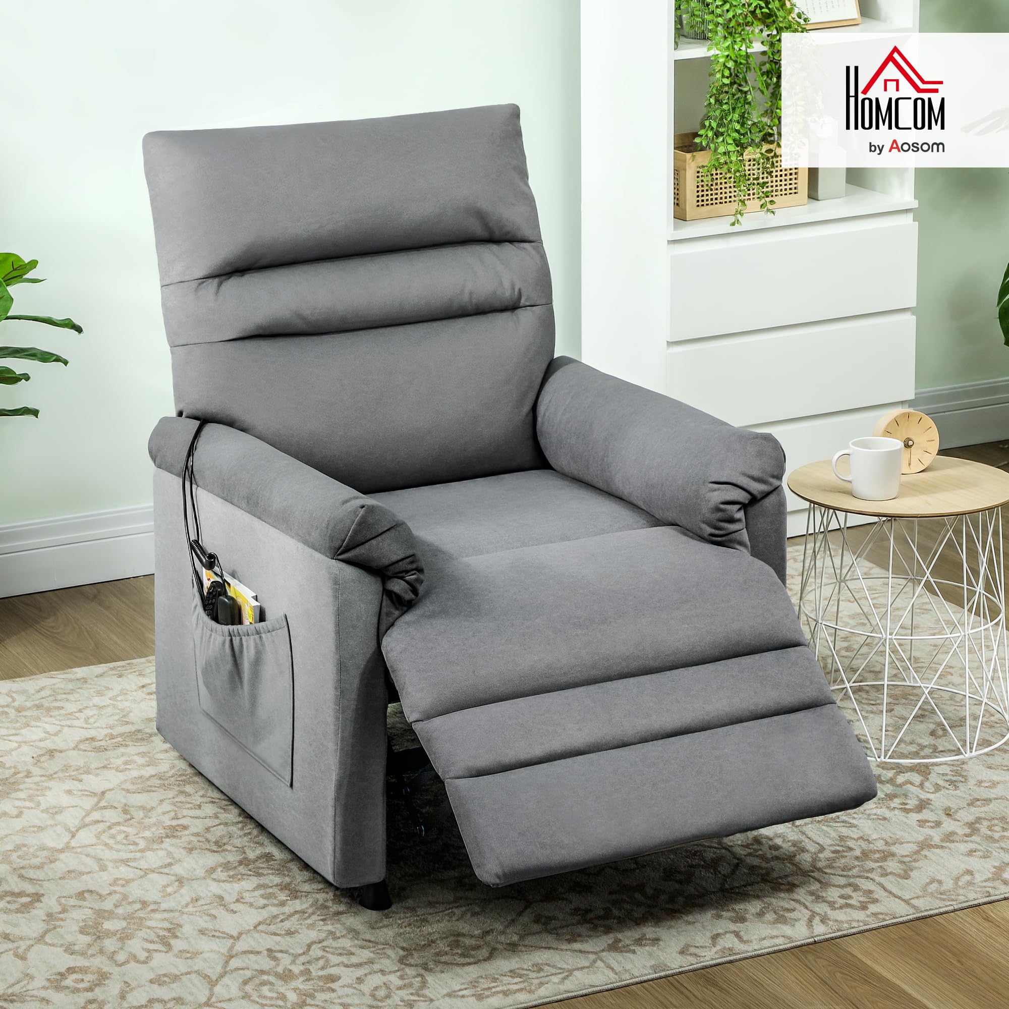HOMCOM Sillón Relax Reclinable Eléctrico, con Calor Lumbar y Masaje Vibración, Sillón Masaje Relax, Motor Silencioso, Función de Memoria, Bolsillos, Control Remoto con USB, Tejido Pet-Friendly, Gris