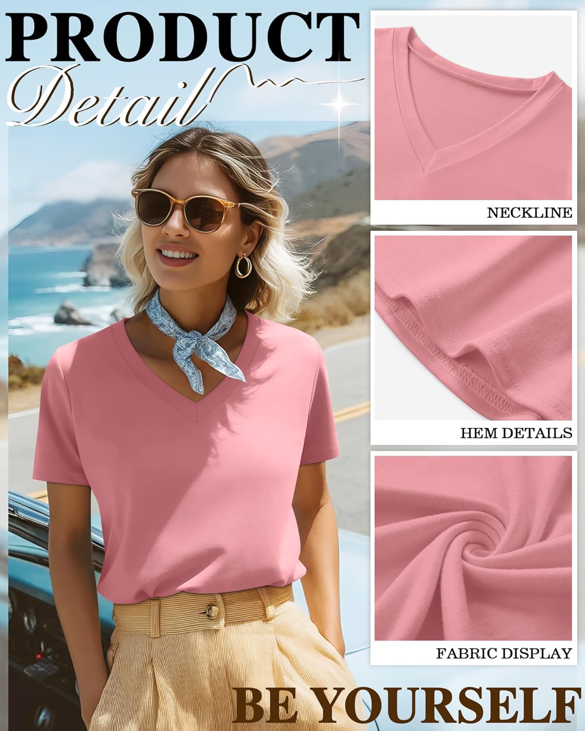 Ficerd 3 Pack Women's Short Sleeve T-Shirts V Neck Tunic Tops Casual Summer Curved Hem Tees Loose Fit Solid Basic Tshirt 2026 - Image 5