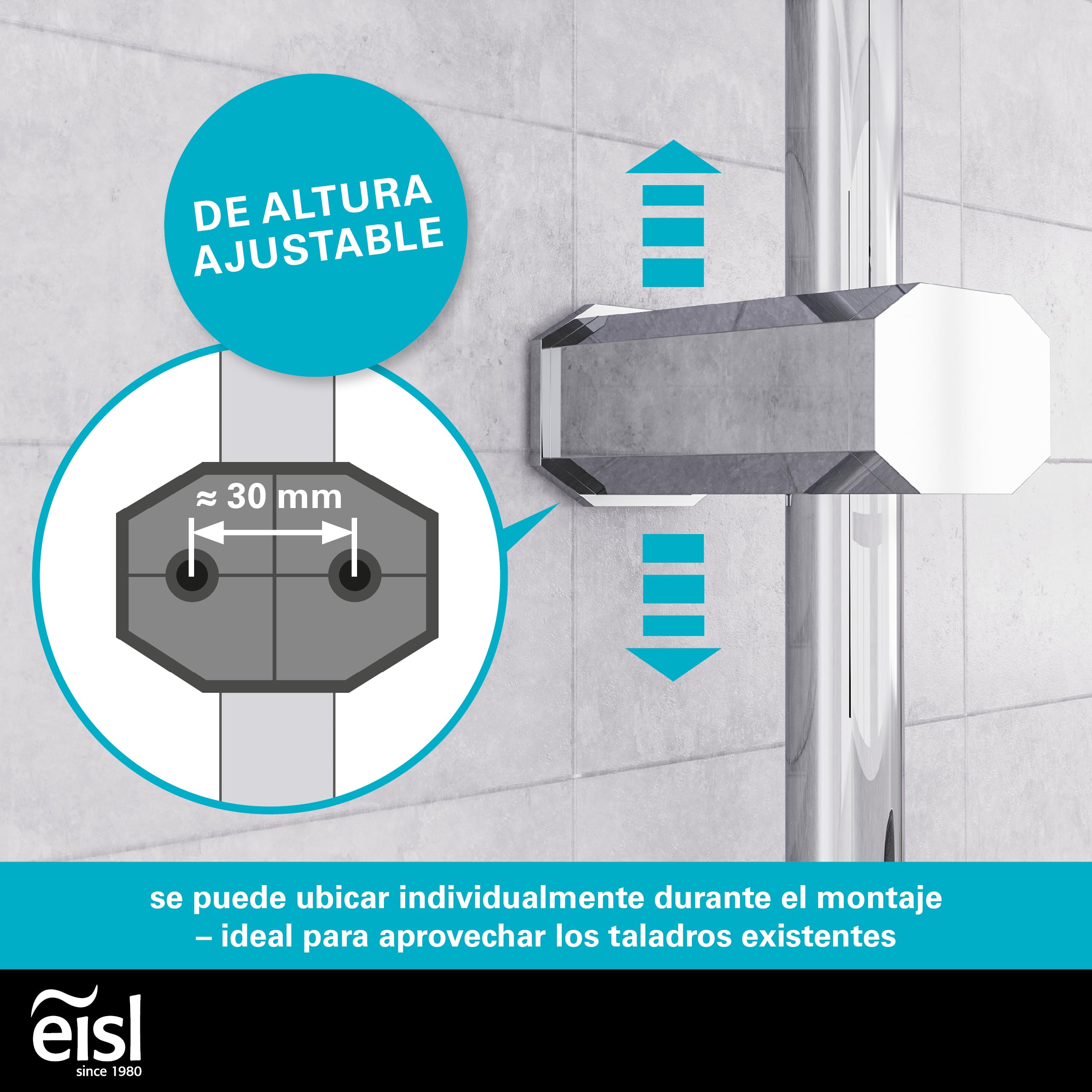 EISL Easy Fresh DX12006 Conjunto de ducha sin grifo, conjunto 2 en 1, ducha mural grande y teleducha, rociador sin grifo, kit de instalación completo, cromo
