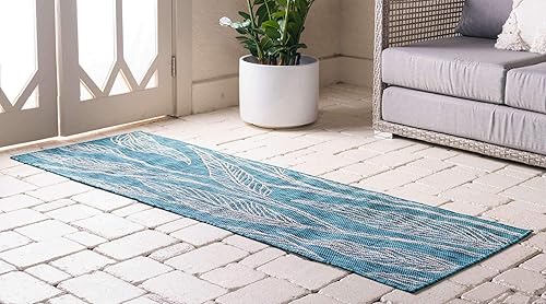 Miniatura 3 de Alfombra de exterior única de la colección botánica con parches retro, transicional para interior y exterior, de tejido plano