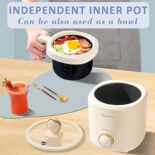 Miniatura 2 de TOPWIT Arrocera pequeña, mini olla arrocera para 2 tazas sin cocinar, arrocera portátil de 1.2 litros con revestimiento antiadherente, sin BPA,