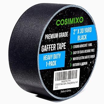 COSIMIXO Black Gaffers Tape 30 Yards x 2 Inch x 11Mil- Waterproof, No Residue, Non-Reflective, Easy Tear, Matte Gaffer Stage Tape - Gaff Cloth Tape for Photography, Filming Backdrop,1 roll