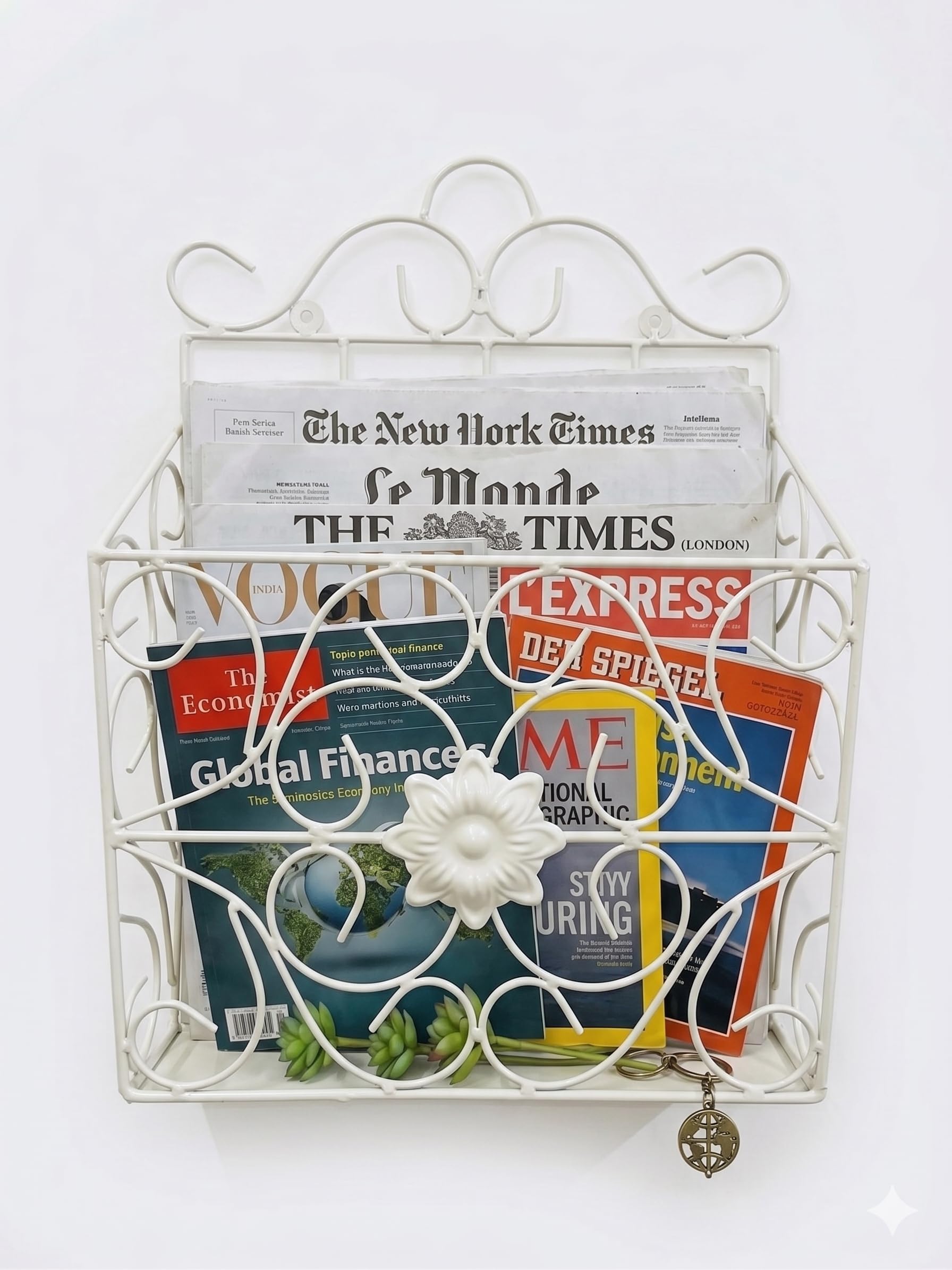 Woodiva Wrought Iron Modern Elegance Magazine Newspaper & Book Wall Rack for Home & Office, 38x28x11cm. (WhiteG)-image-25