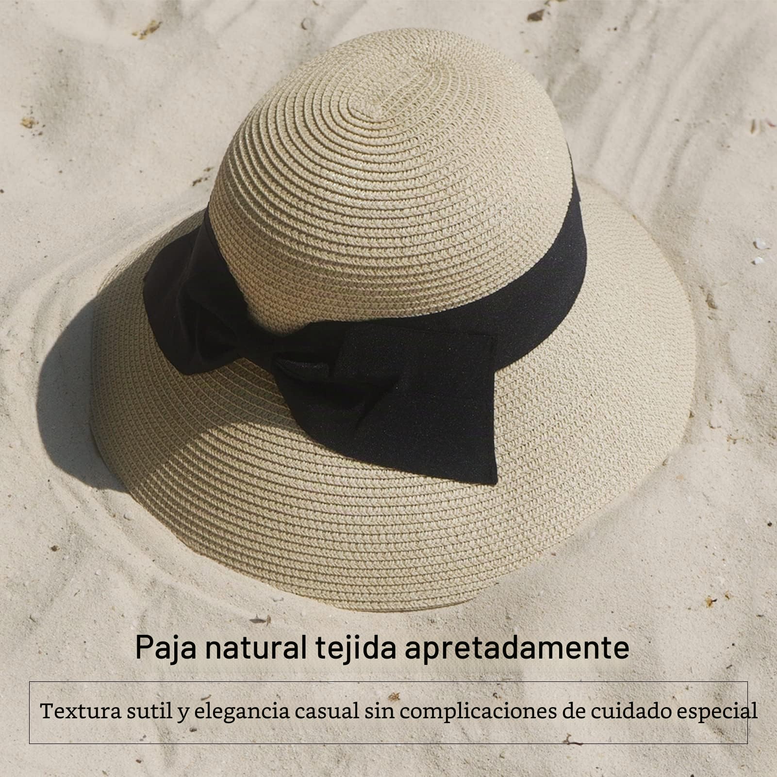 Comhats Sombrero de Verano de Paja con sombrilla para Mujer Sombrero de Sol Suelto de Playa de ala Ancha