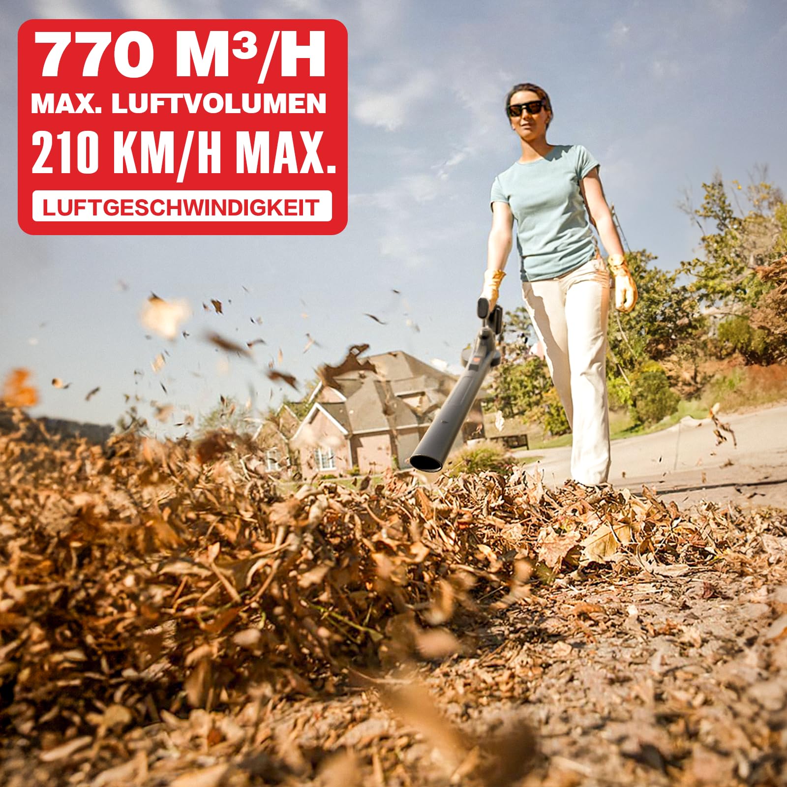 MZK 20V Akku-Laubbläser, 210 km/h & 770 m³/h Laubgebläse, Ultra-Leichter Laubpuster für Garten & Terrasse (Inkl. 2X 2.0Ah Akkus & Ladegerät)