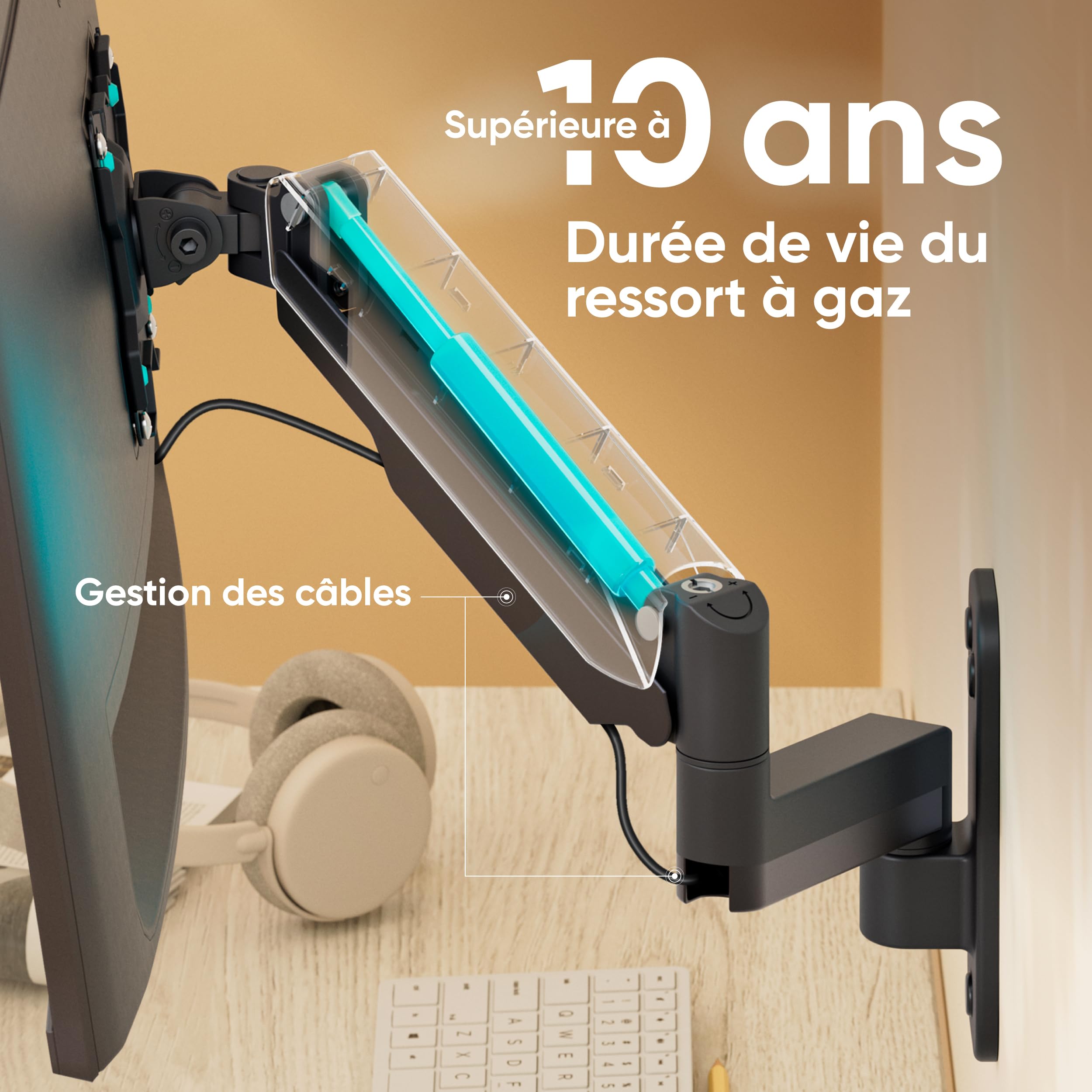 ONKRON Support Ecran PC Mural 13-34 Pouces, Support Mural TV/Ecran jusqu'à 8 kg - Bras Television Mural VESA 75x75 et VESA 100x100/Support Mural Ecran Inclinable Pivotant Orientable G150-B Noir