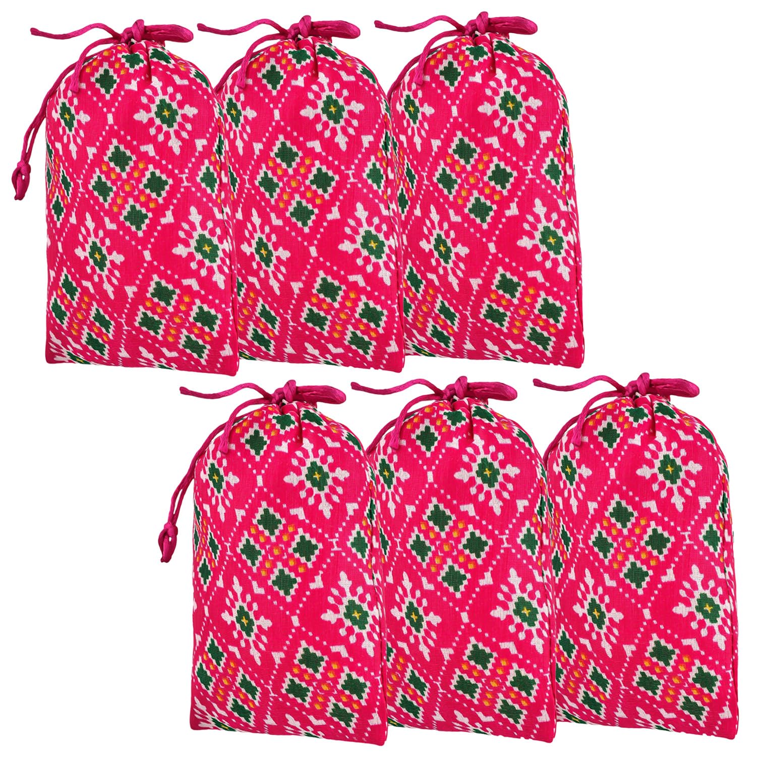 Potli | Silk Wedding Potli | Drawstring Closure Potli | Wallet Potli | Christmas Gift Potli | Baby Shower Potli | Patola-Print Potli | Small | 5x7 Inch | Pack of 6 | Rani-image-44