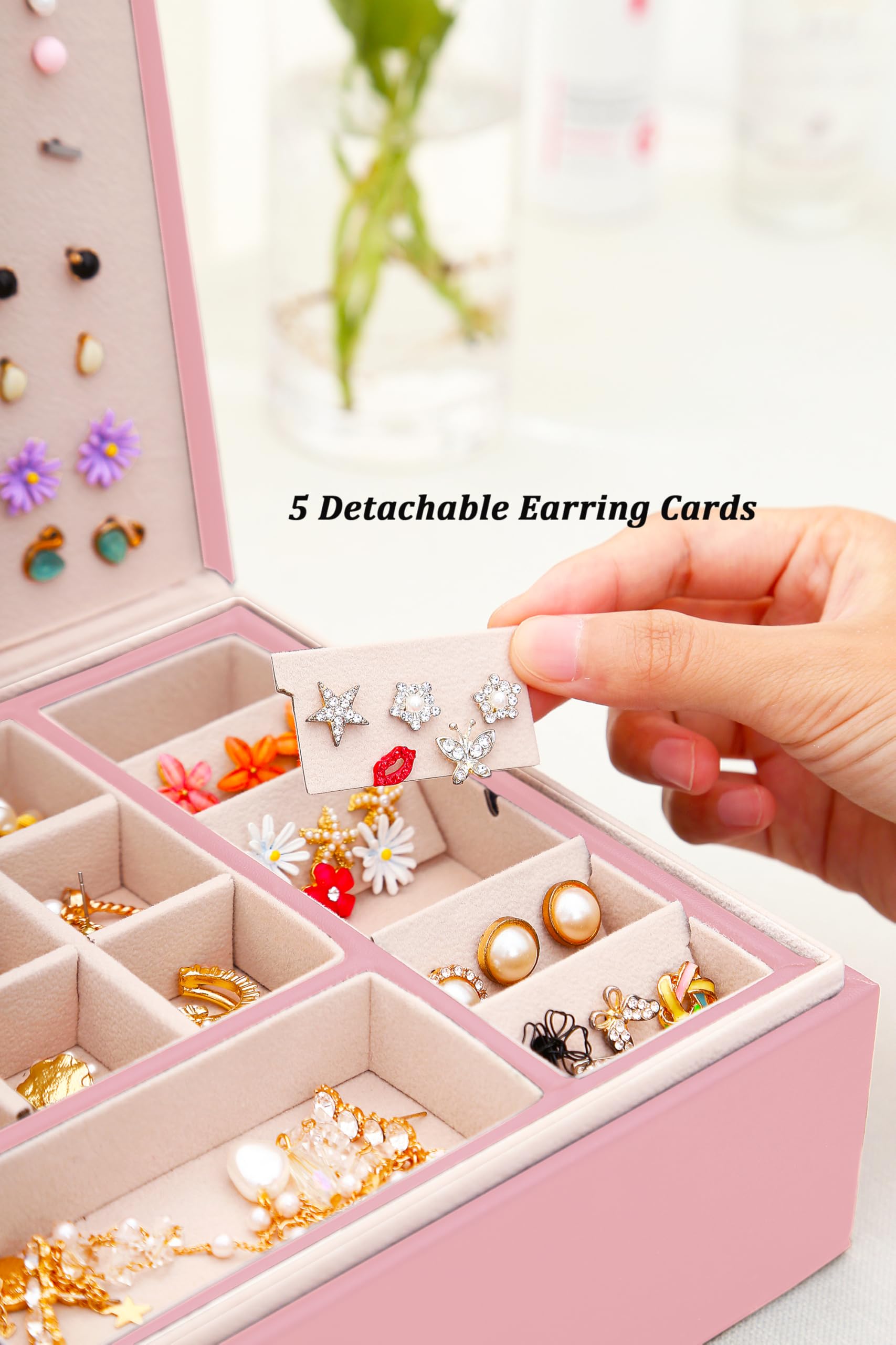 Girls Jewelry Box Earring Holder Organizer for Girls Earring Organizer Teen Jewelry Box Organizer for Girl Pink jewelry Boxes for Earrings Necklaces Rings Stud Earrings Box Organizers Teens