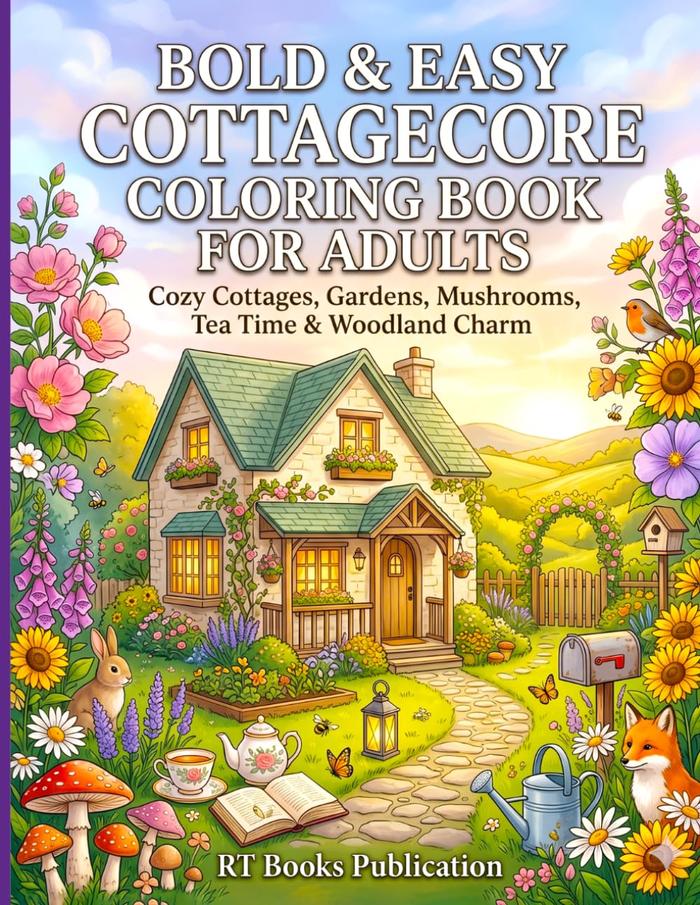 Bold & Easy Cottagecore Coloring Book for Adults: Simple and Relaxing Country Scenes, Cozy Cottages, Mushrooms, Gardens, Wildflowers, Farm Animals and ... Relief Coloring Pages for Adults and Seniors