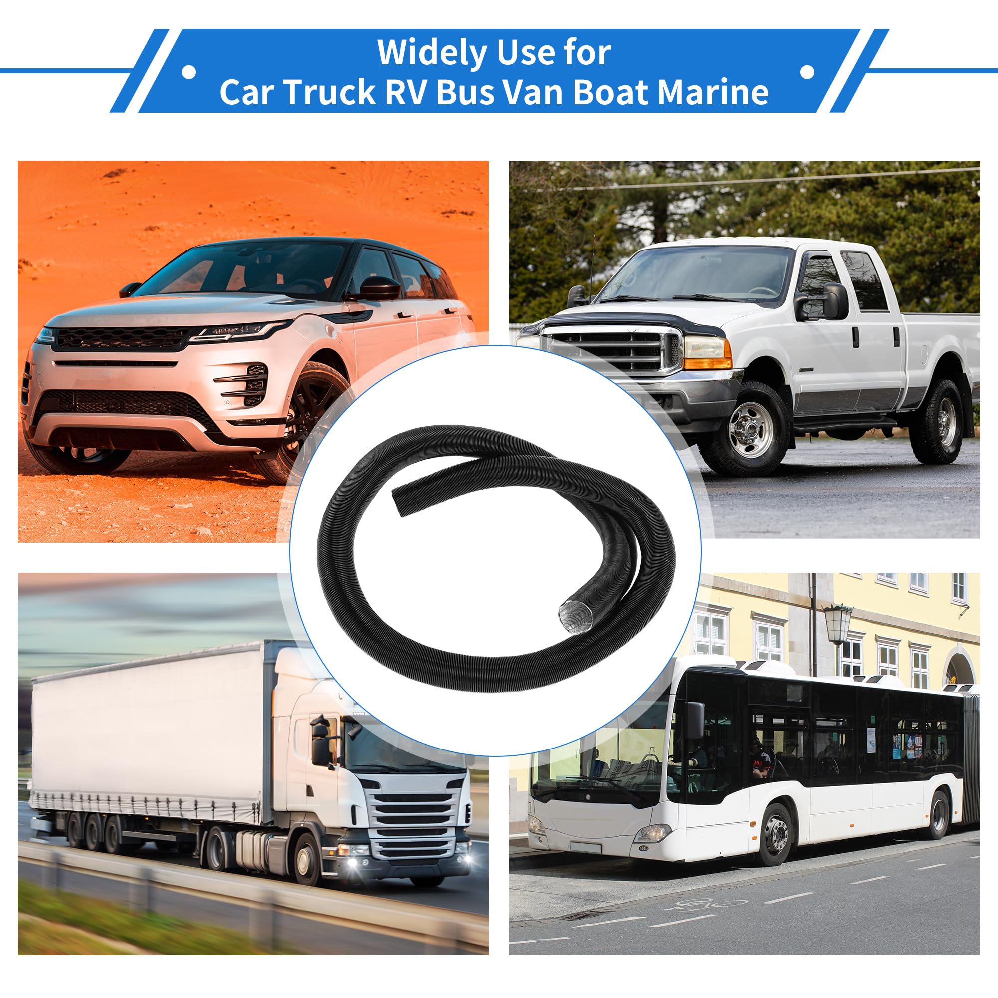 Autoheizungsrohr Schwarz 1 Stk. Für Auto LKW Aluminiumfolie | 25mm ID, 200cm Länge, Für Wohnmobil, Bus, Van, Boot, Hochtemperaturbeständig, Verhindert Beschlagen