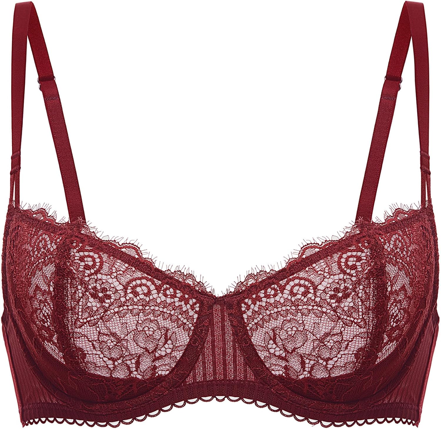 DOBREVA Women's Sexy Lace Push Up Plus Size Bra Sheer Balconette Underwire Unlined