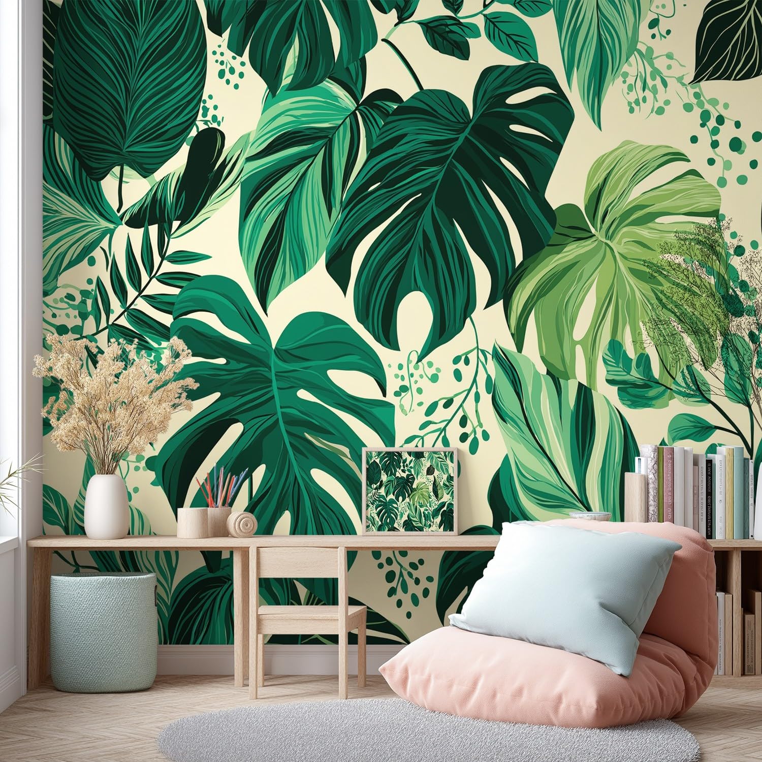 Générique Tapeta botaniczna, świeża, zielona panoramiczna tapeta monstera, liana do salonu sypialnia olbrzymia salon, dekoracja ścienna do salonu sypialni