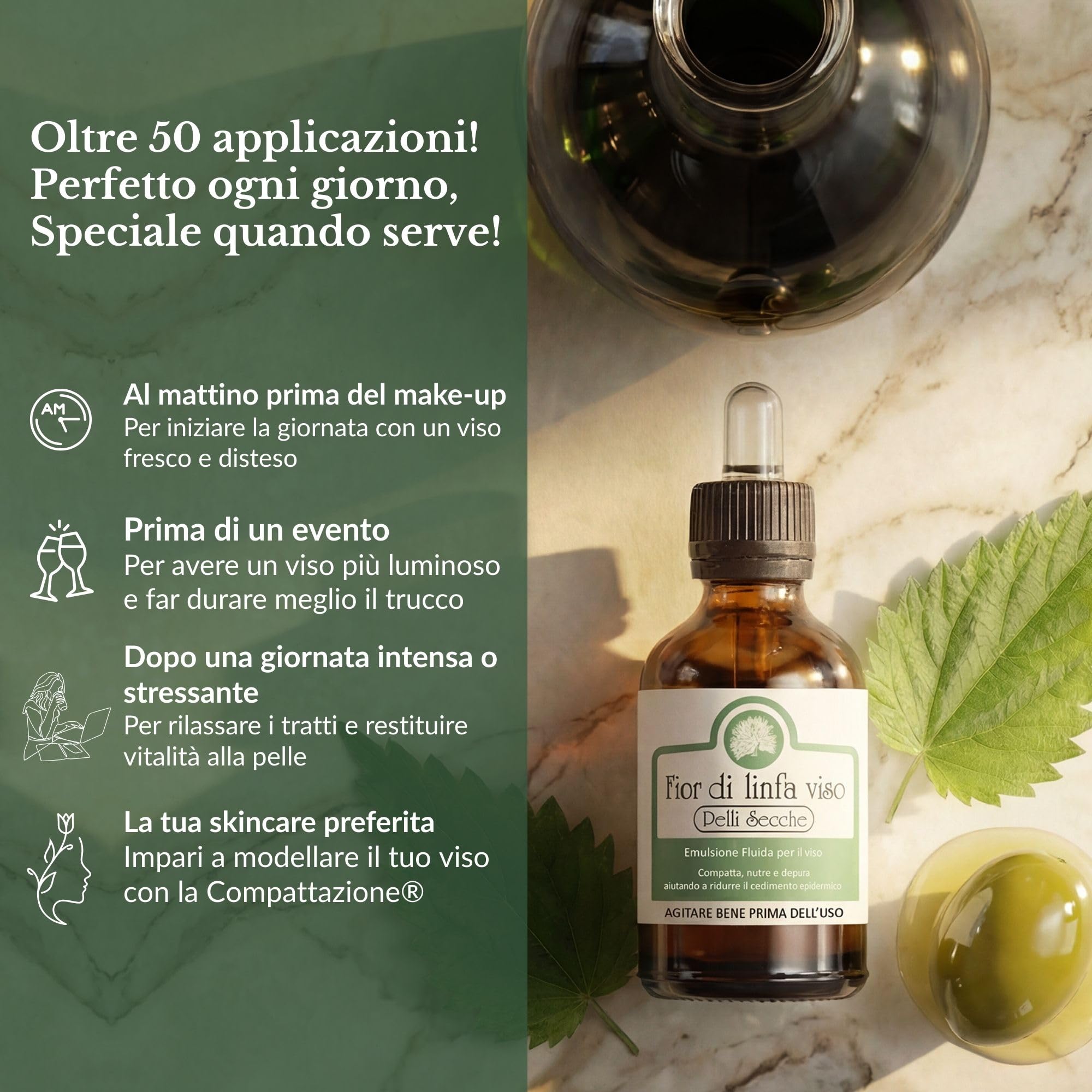 Mary Rose Fior di Linfa Pelli Secche, Siero Antirughe Volto e Collo con Olio d’Oliva Cosmetico e Vitamina E, Illuminante Viso e Alternativa alla Crema Viso, Skincare Uomo Donna, Vegan, 50 ml