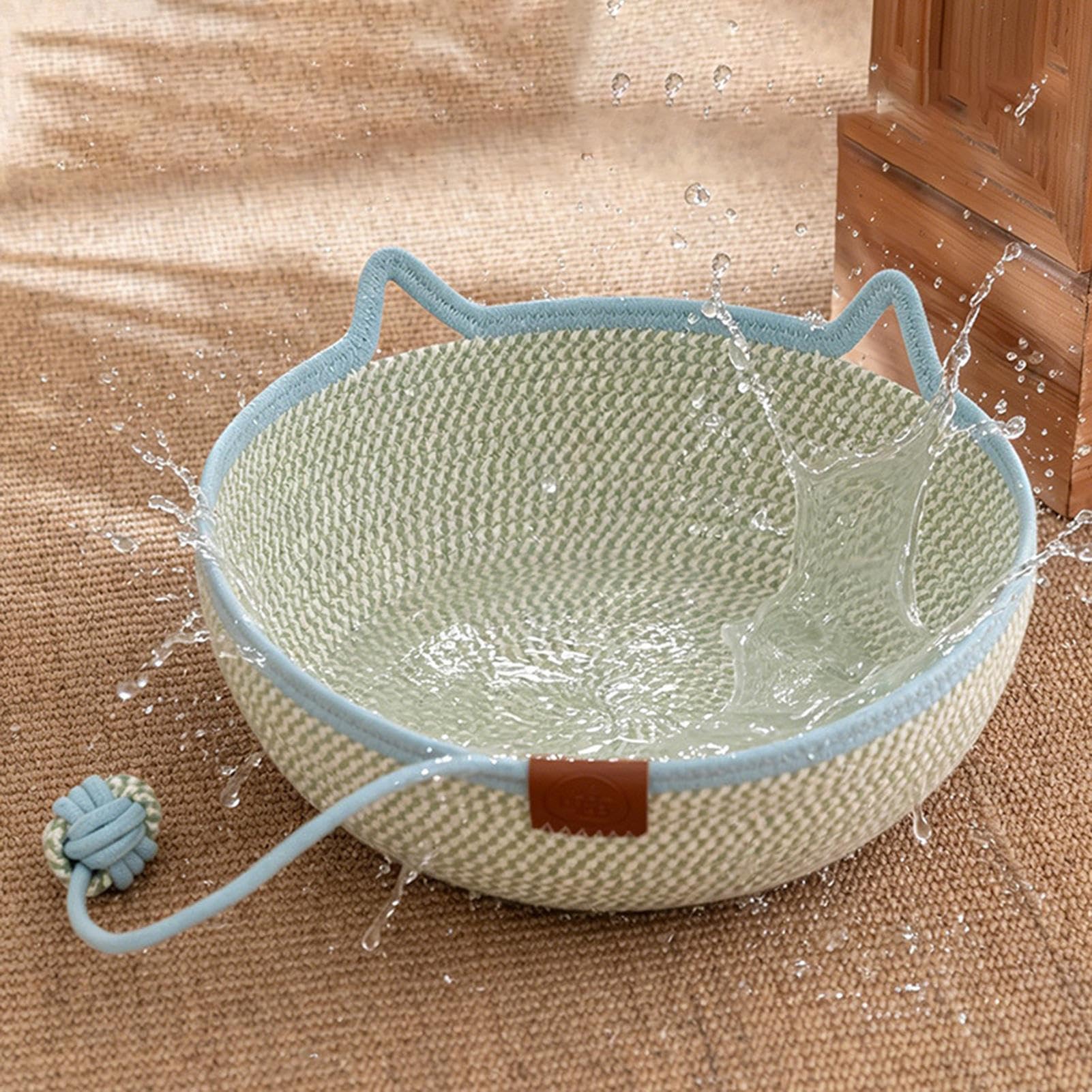 para Gato tejido a mano en cuerda de algodón con cola de juguete | Cama para gato pequeño para Todas las Estaciones Gatito Animal Viaje y Enriquecimiento para Mascotas