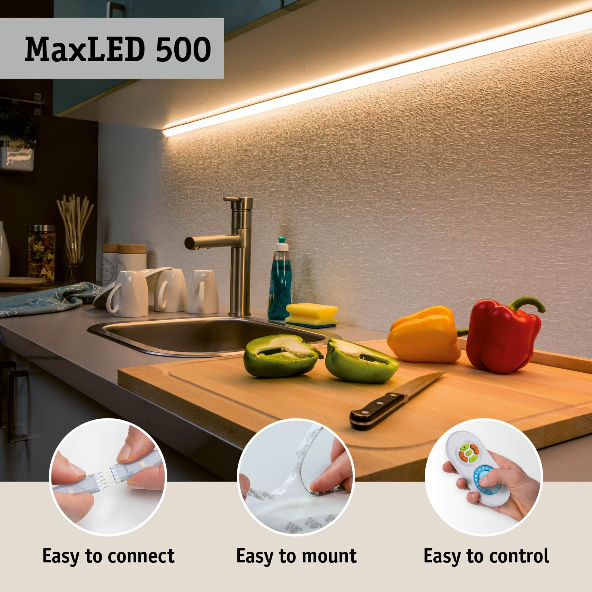 Paulmann 70907 Smarthome Maxled 500 Striscia Led Bluetooth da 10 M, 53.5 W, 2700 K, Luce Bianca Calda, Plastica, Argento