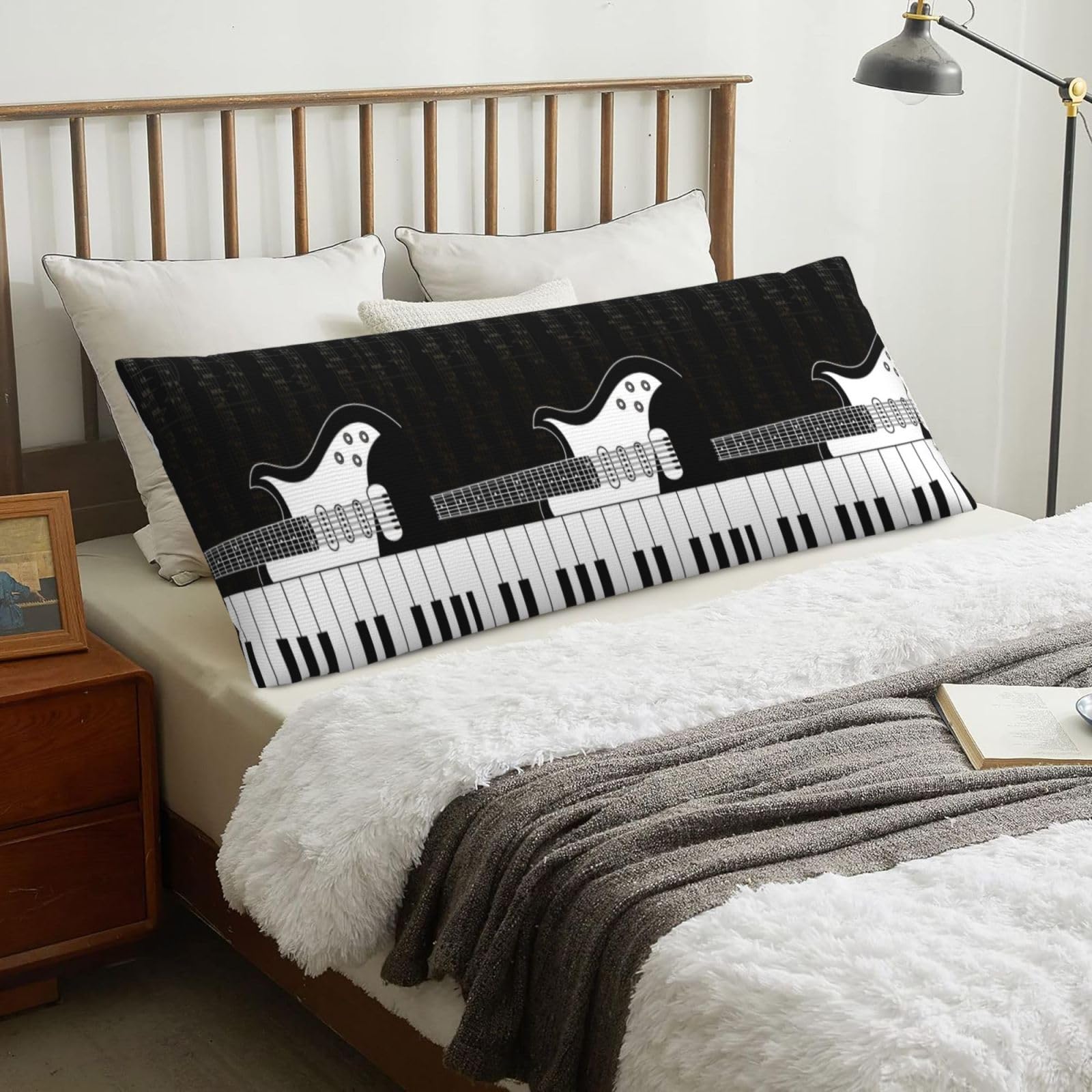Guitar And Stave Notes, Body Pillow Cover with Zipper,Long Body Pillowcase 20 x 60 in