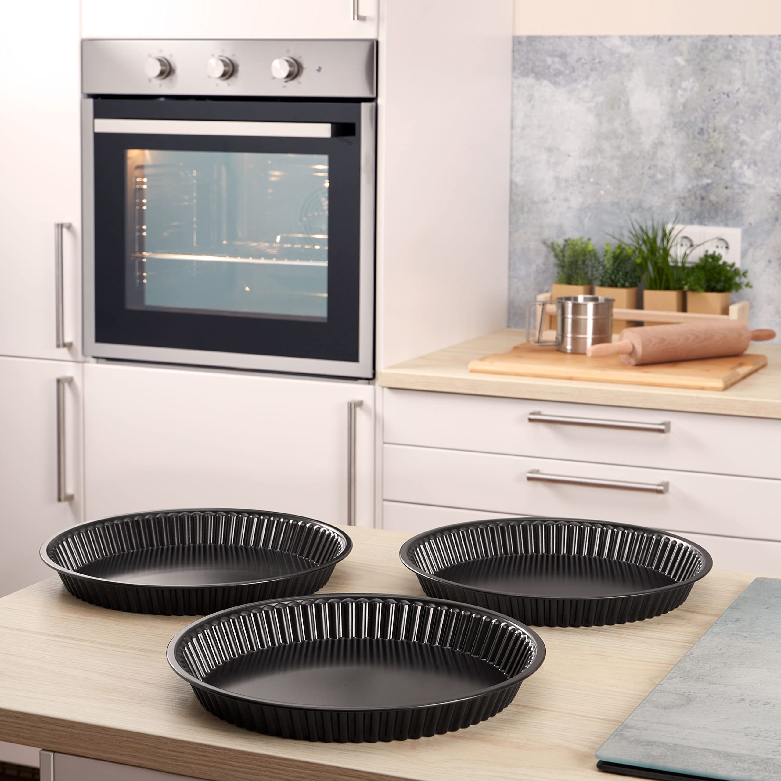 Grizzly Plaque de Cuisson Four Revêtement Anti-Adhésif peu Profonde (Lot de 3 avec bord ondulé)
