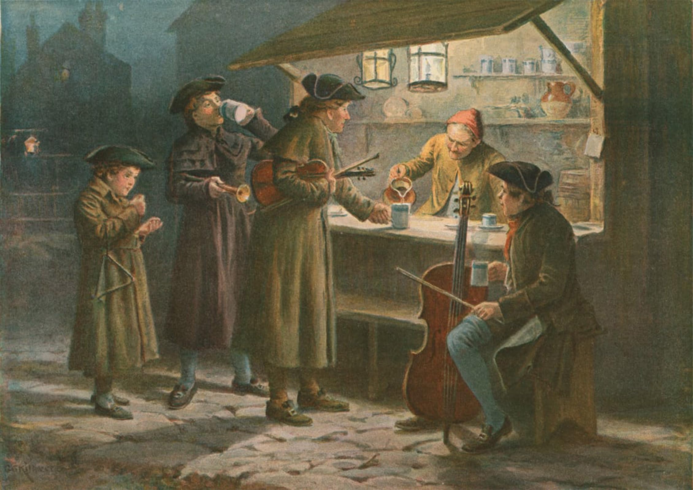 SERENDIPITP Vintage Wall Art Canvas Nordic Poster Canvas Print Picture the Christmas Waits Refreshing At a Night Stall by George Goodwin Kilburne Wall Art Poster for Home Decor 60x90cm